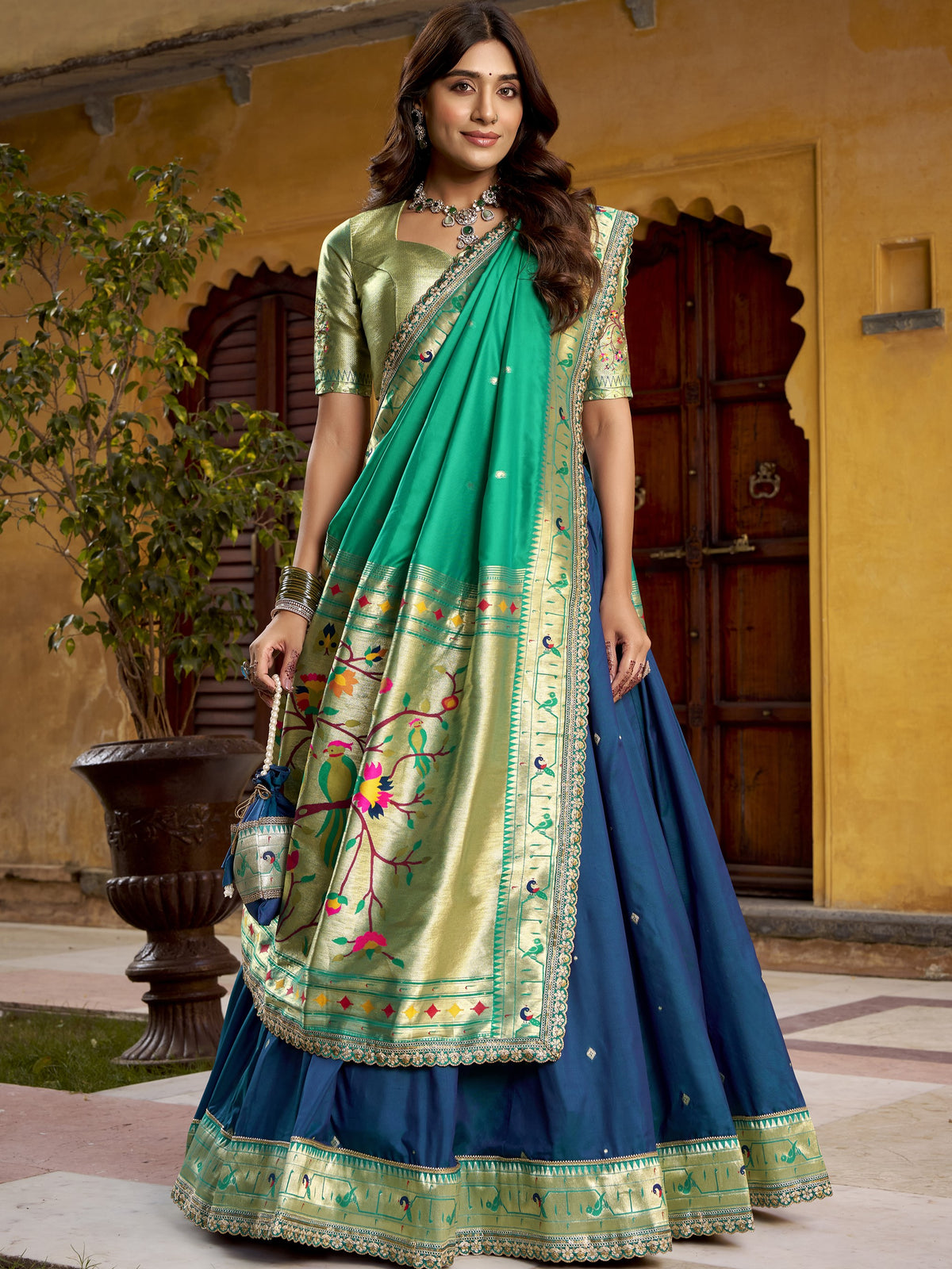 Paithani Thread Embroidered Lehenga With Dupatta