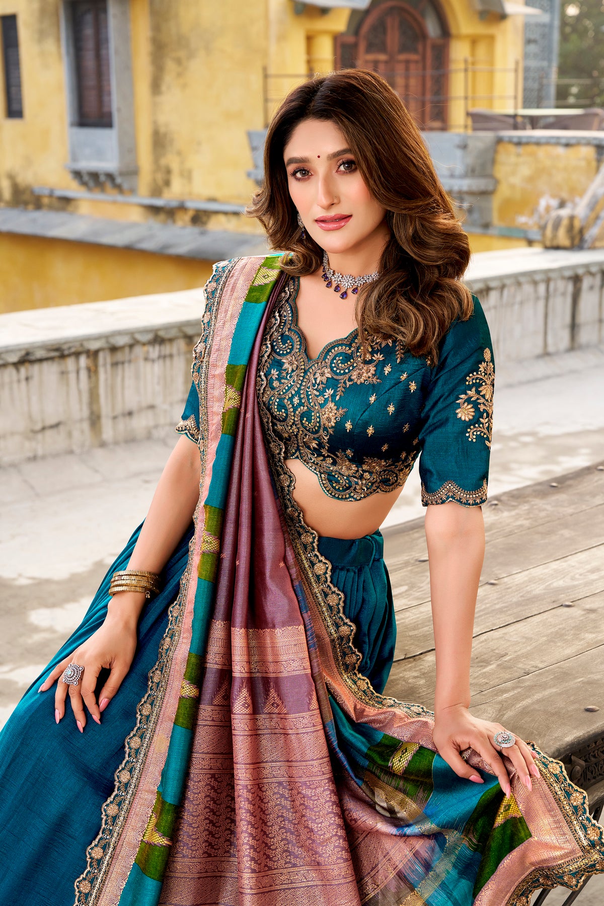 Vichitra Silk Thread Embroidered Lehenga With Dupatta