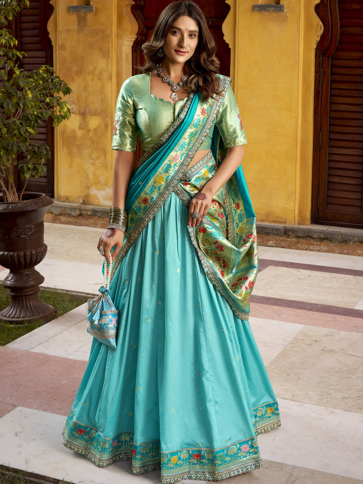 Paithani Thread Embroidered Lehenga With Dupatta
