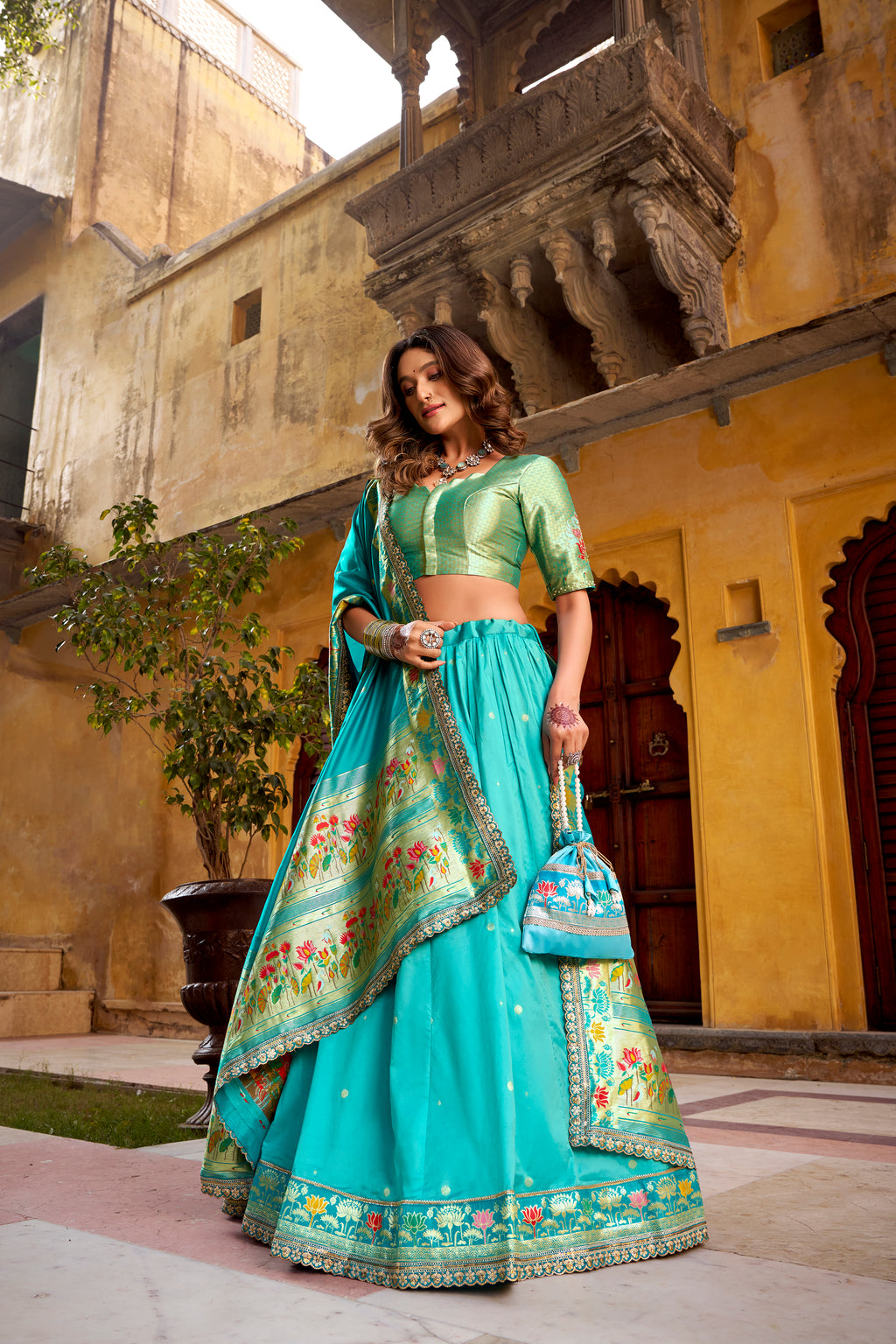 Paithani Thread Embroidered Lehenga With Dupatta