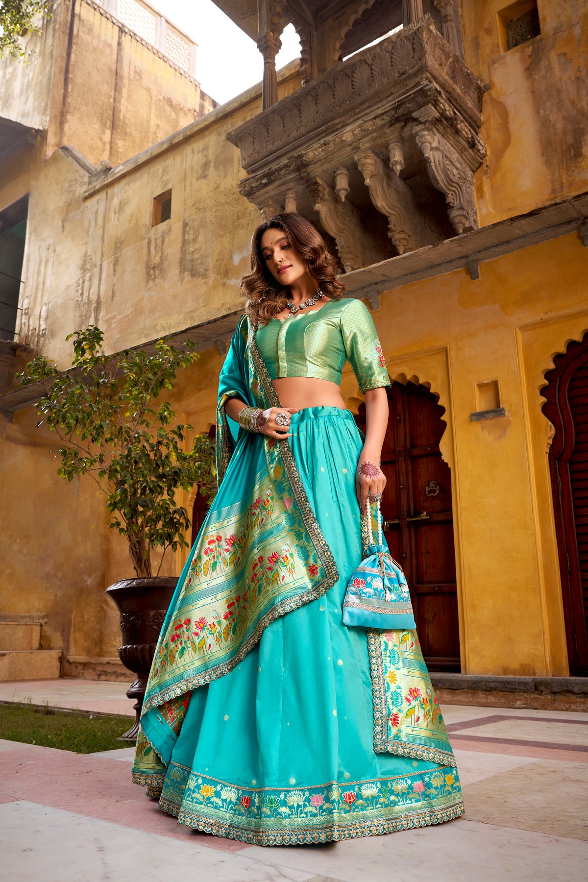 Paithani Thread Embroidered Lehenga With Dupatta