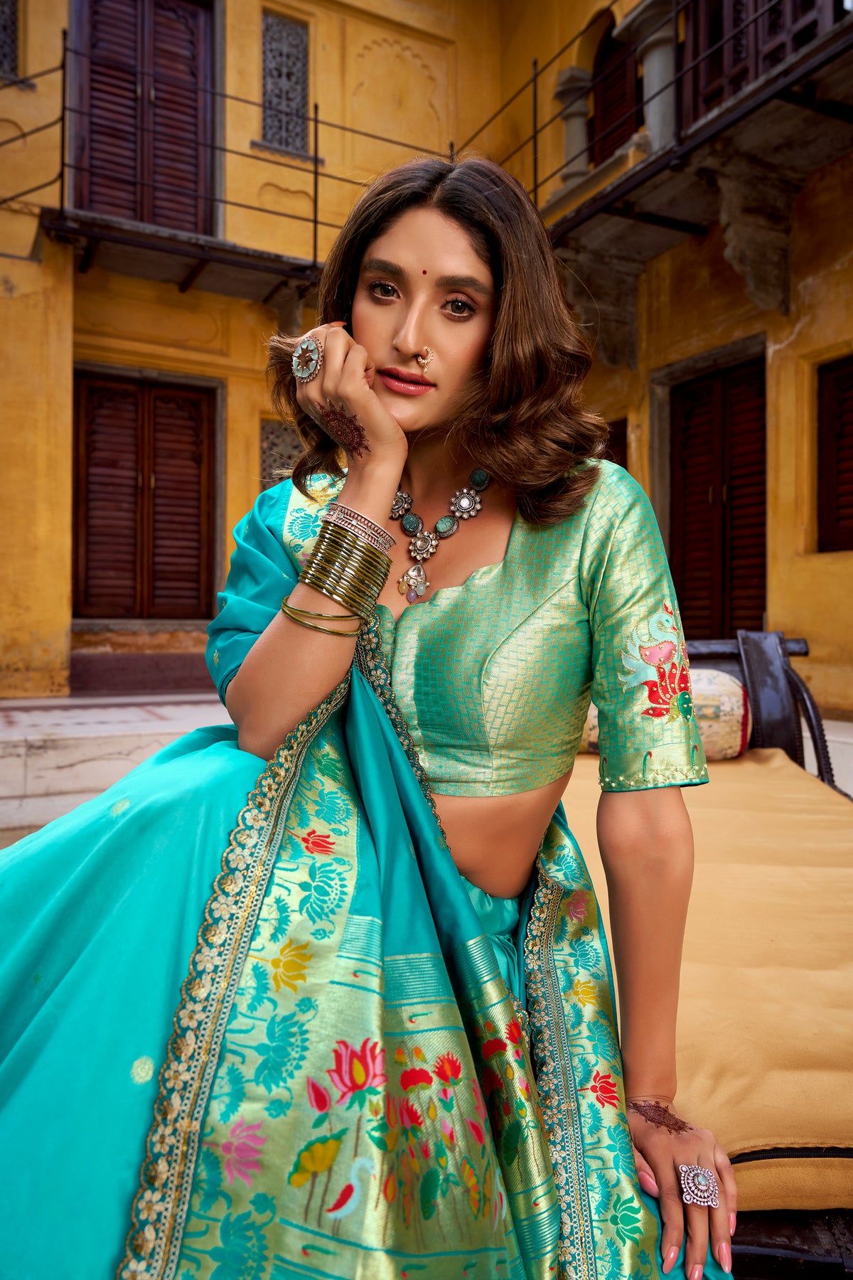 Paithani Thread Embroidered Lehenga With Dupatta