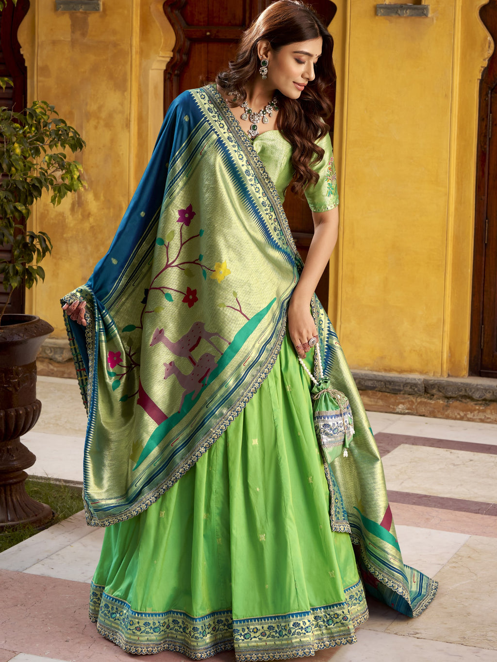 Paithani Thread Embroidered Lehenga With Dupatta