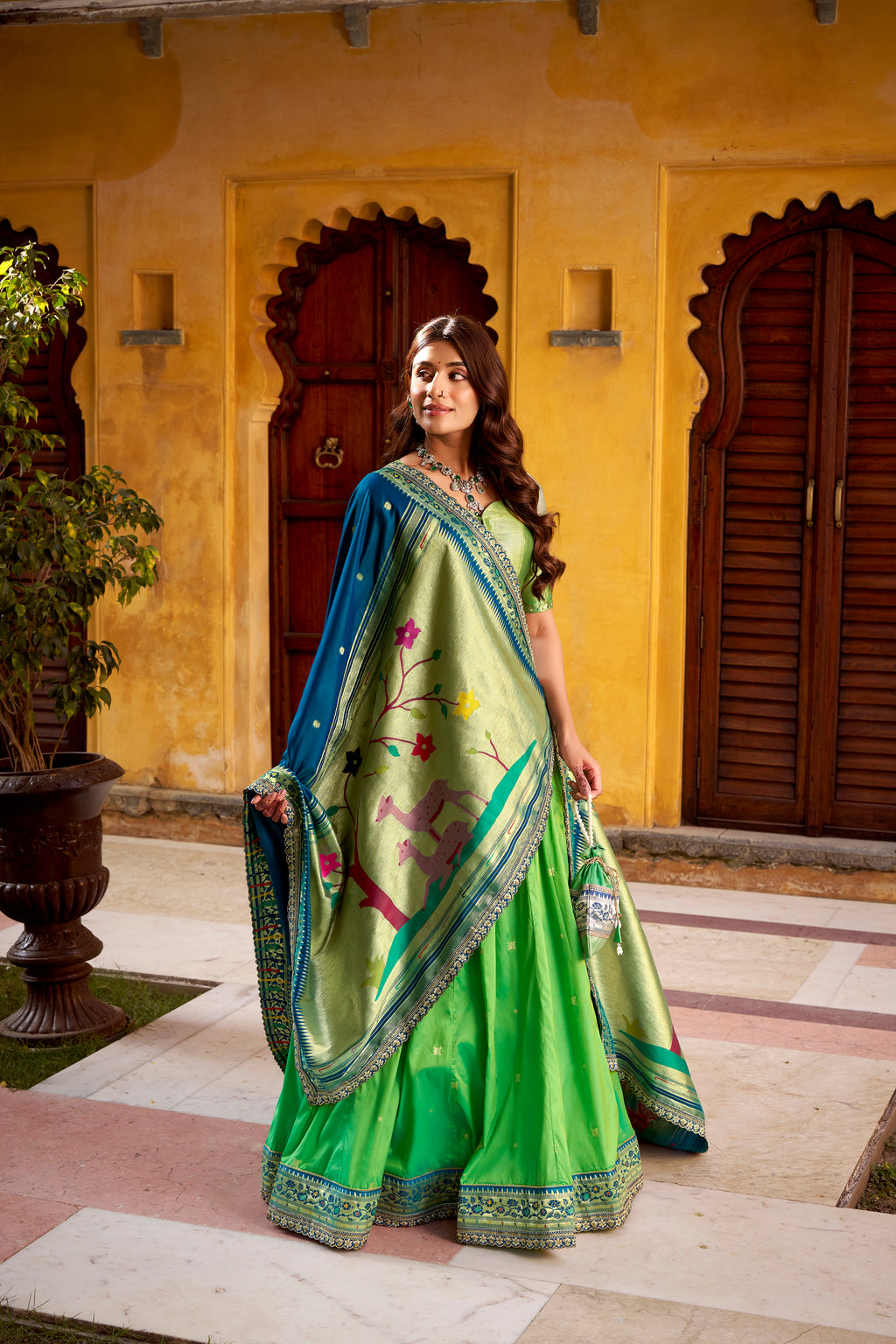 Paithani Thread Embroidered Lehenga With Dupatta