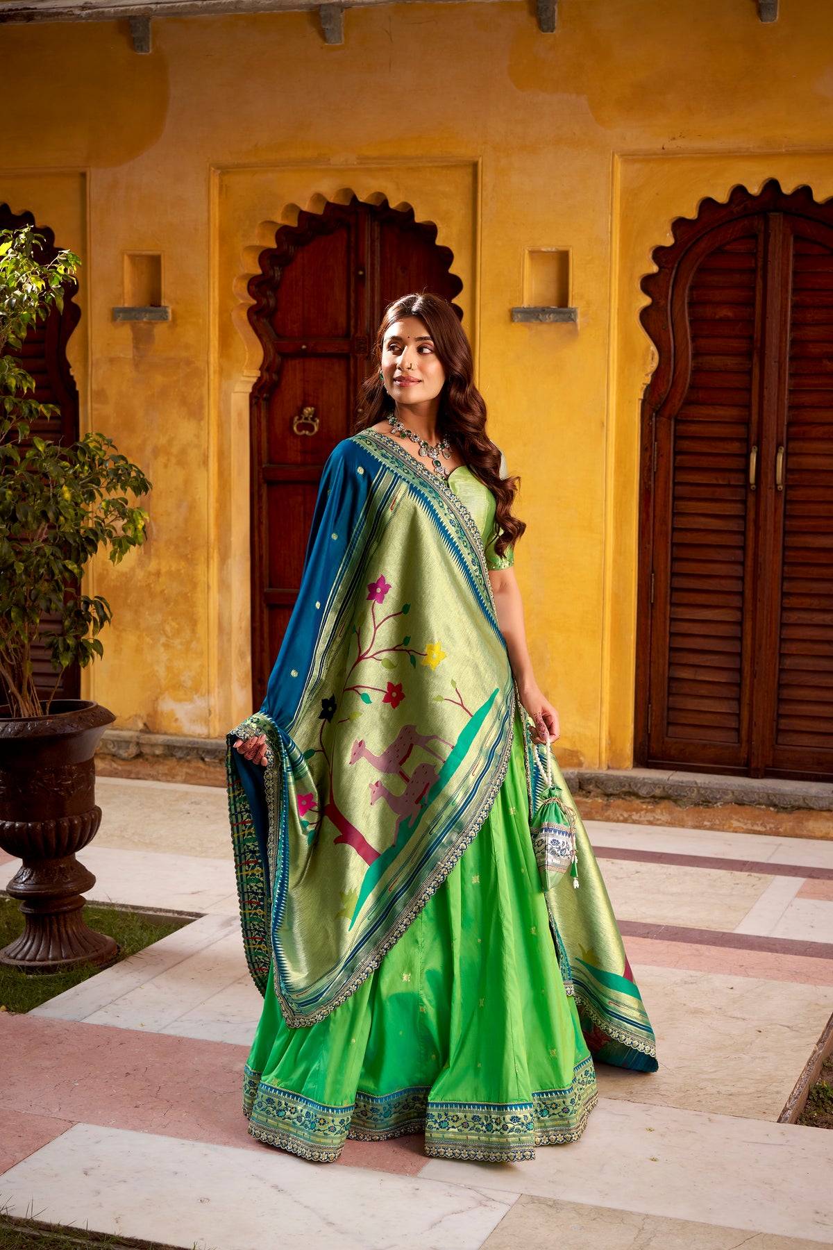 Paithani Thread Embroidered Lehenga With Dupatta