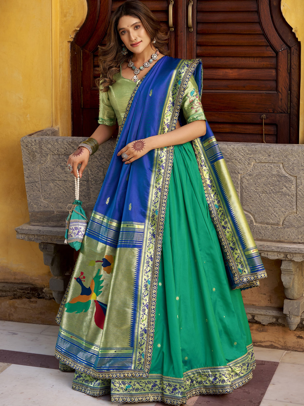 Paithani Thread Embroidered Lehenga With Dupatta