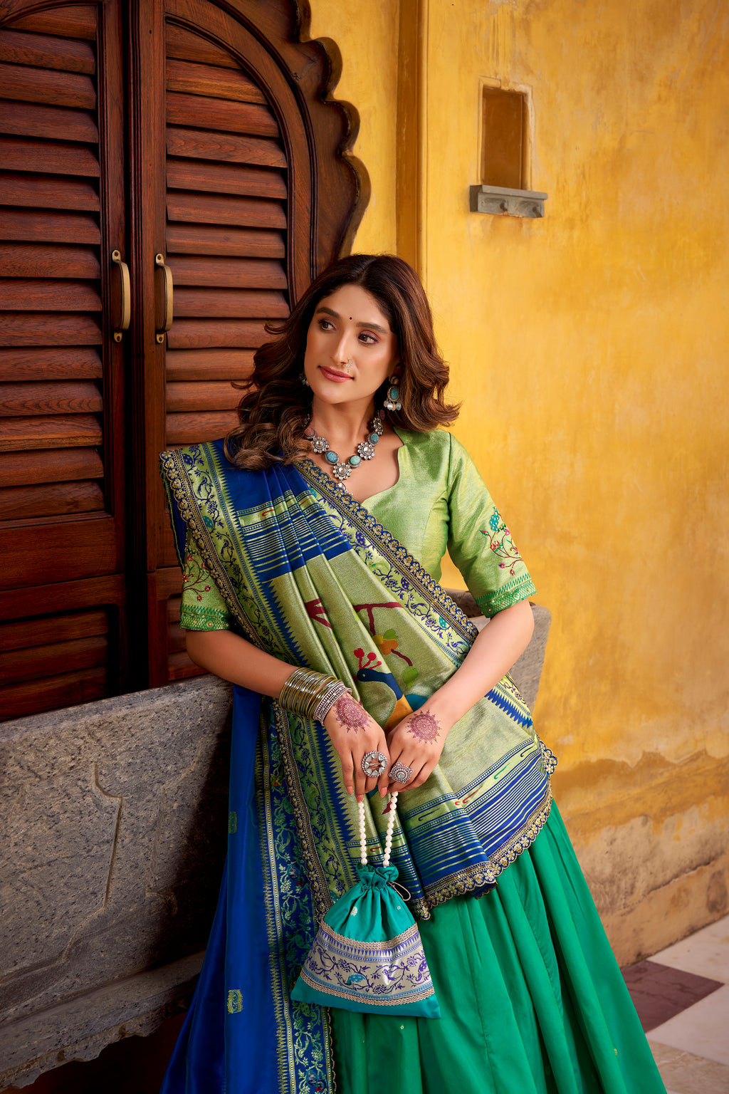 Paithani Thread Embroidered Lehenga With Dupatta