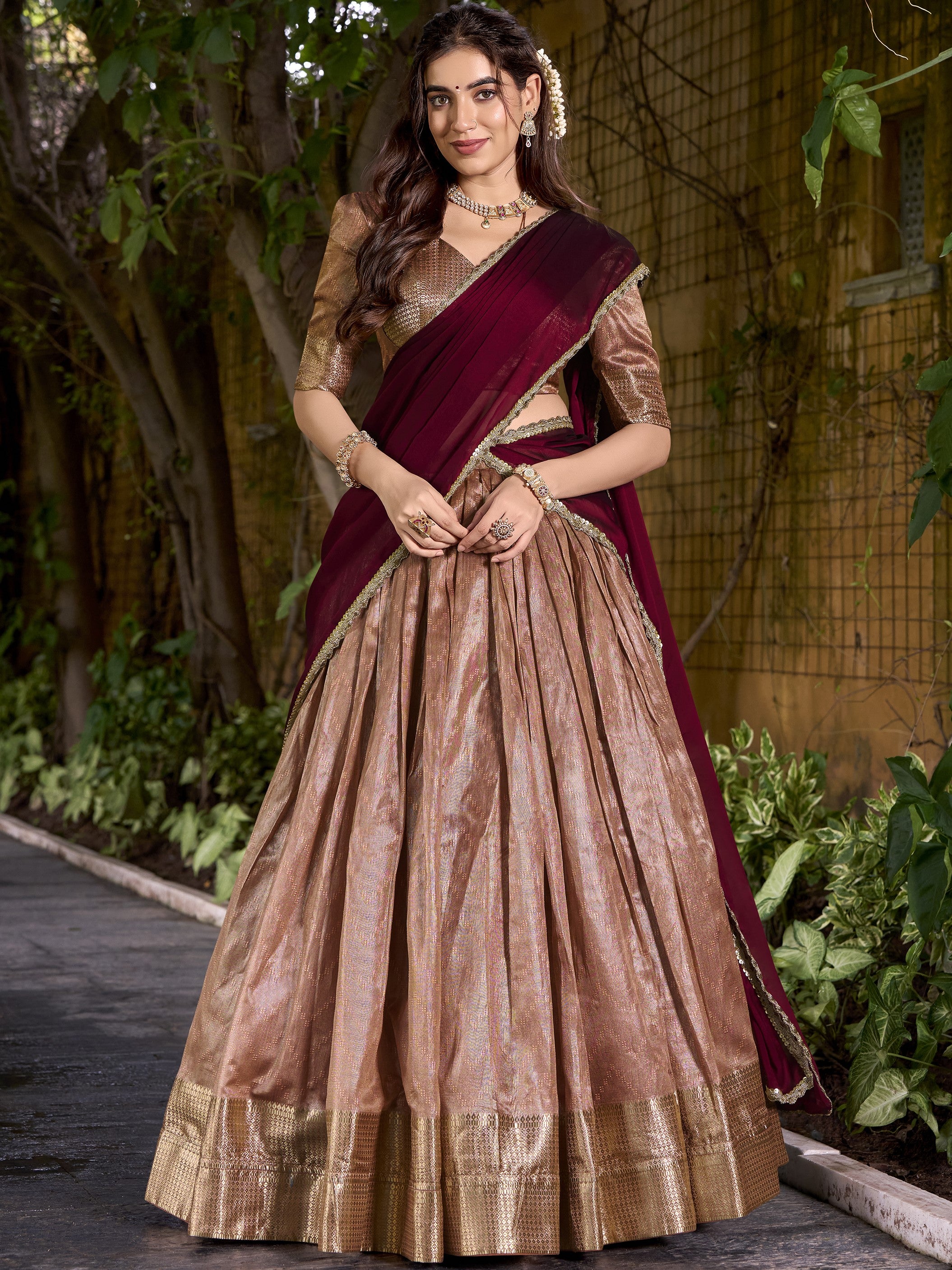 Dupion Silk Zari Weaving Lehenga With Dupatta