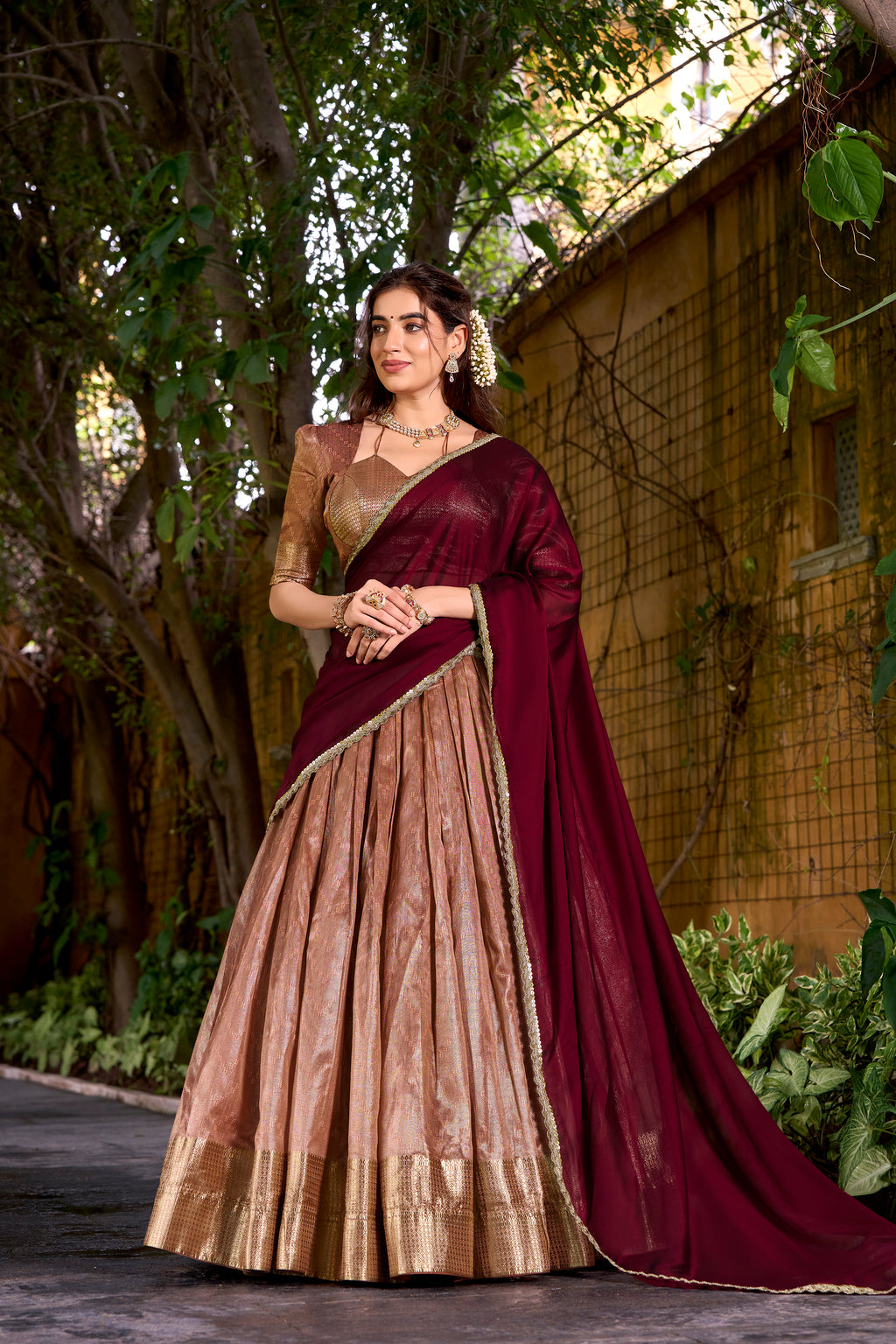 Dupion Silk Zari Weaving Lehenga With Dupatta