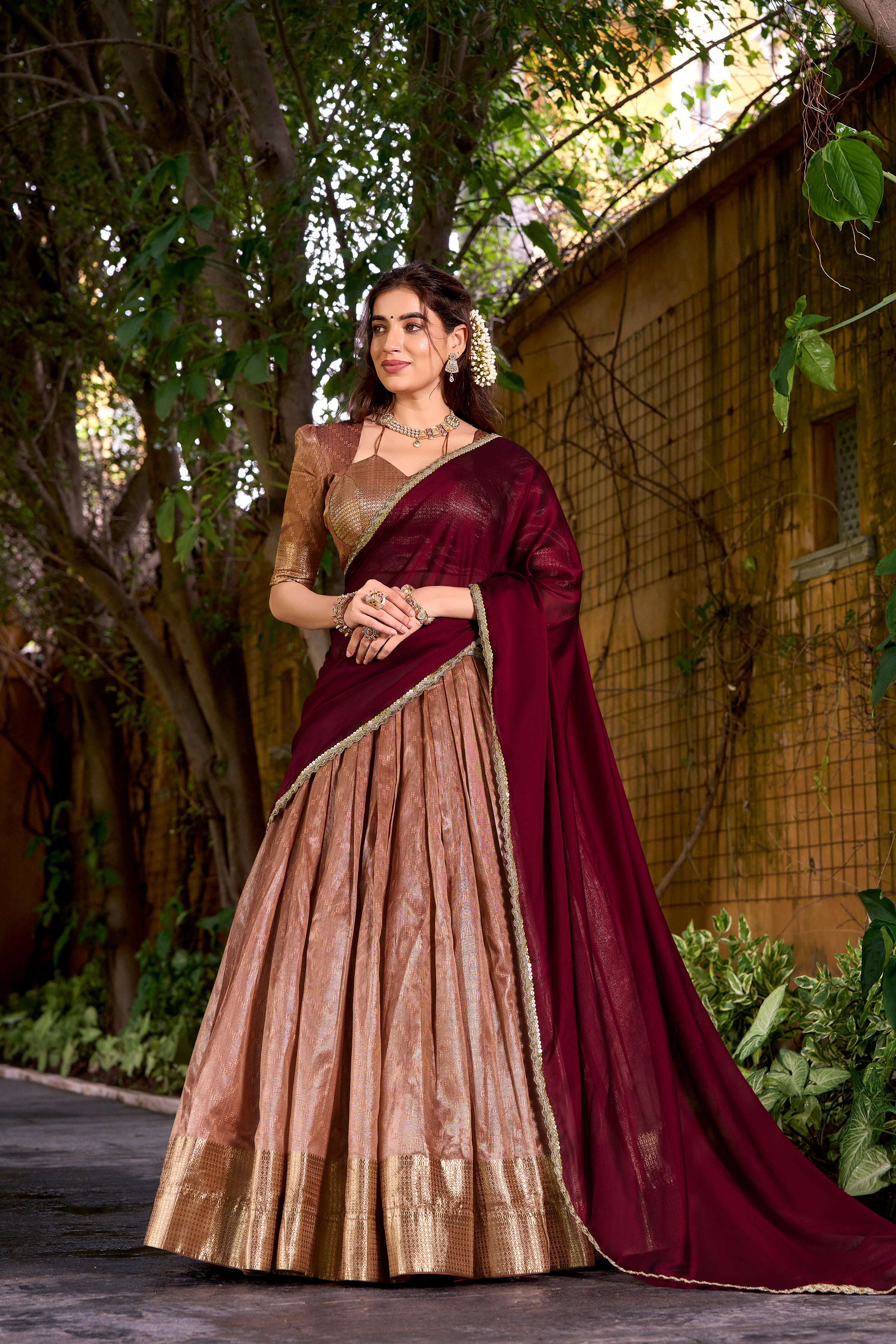 Dupion Silk Zari Weaving Lehenga With Dupatta
