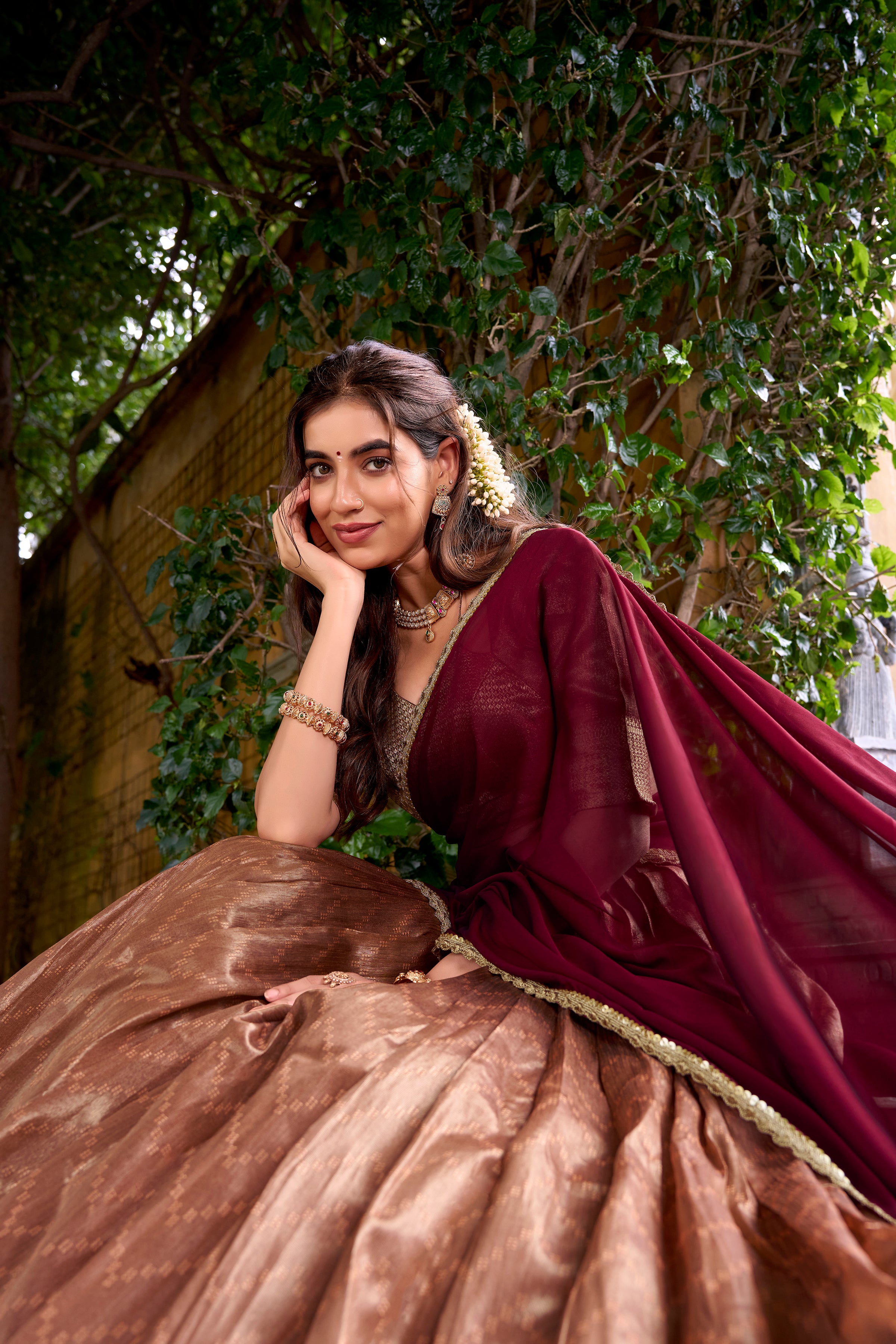 Dupion Silk Zari Weaving Lehenga With Dupatta