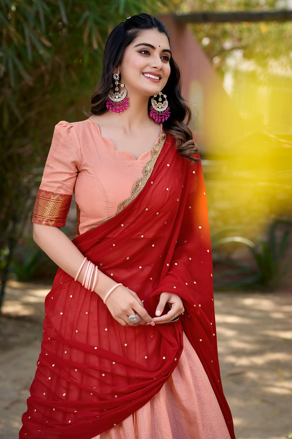 Cotton Silk Thread Embroidered Lehenga With Dupatta