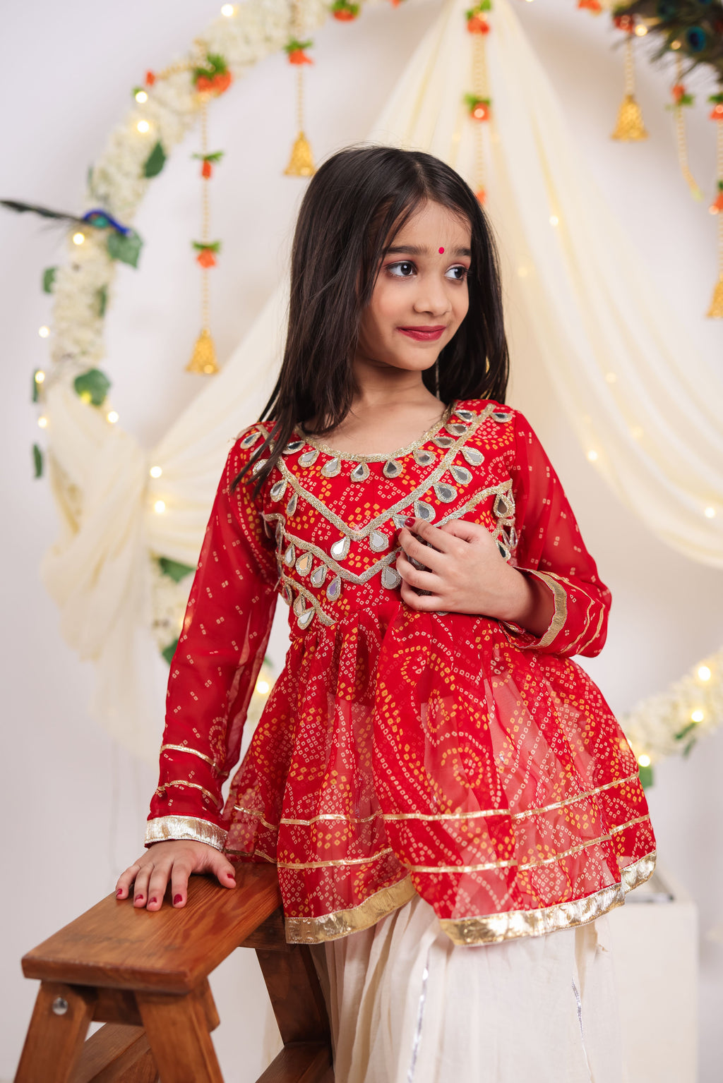 Kora Cotton Kids Navratri Lehenga With Top