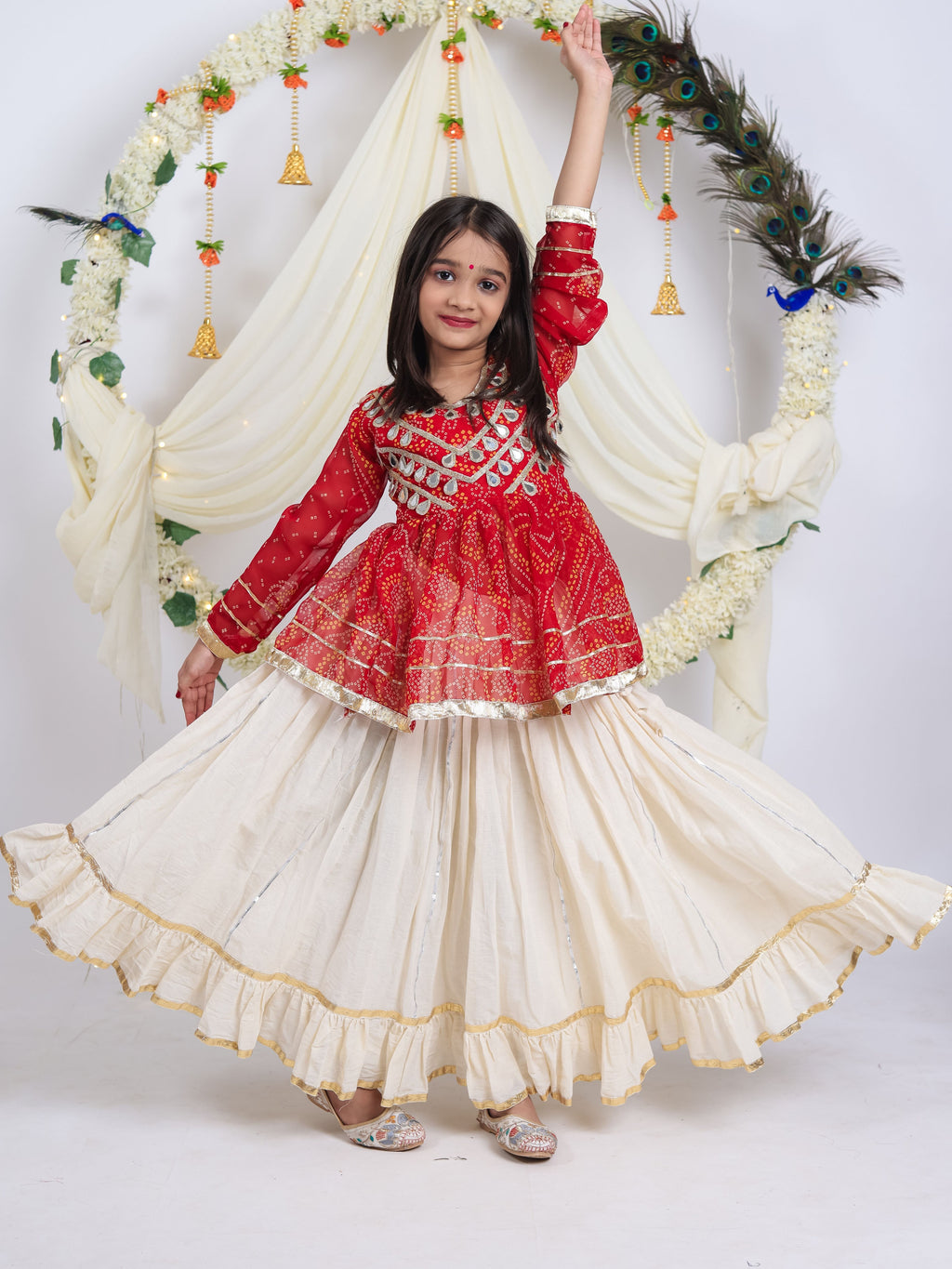 Kora Cotton Kids Navratri Lehenga With Top