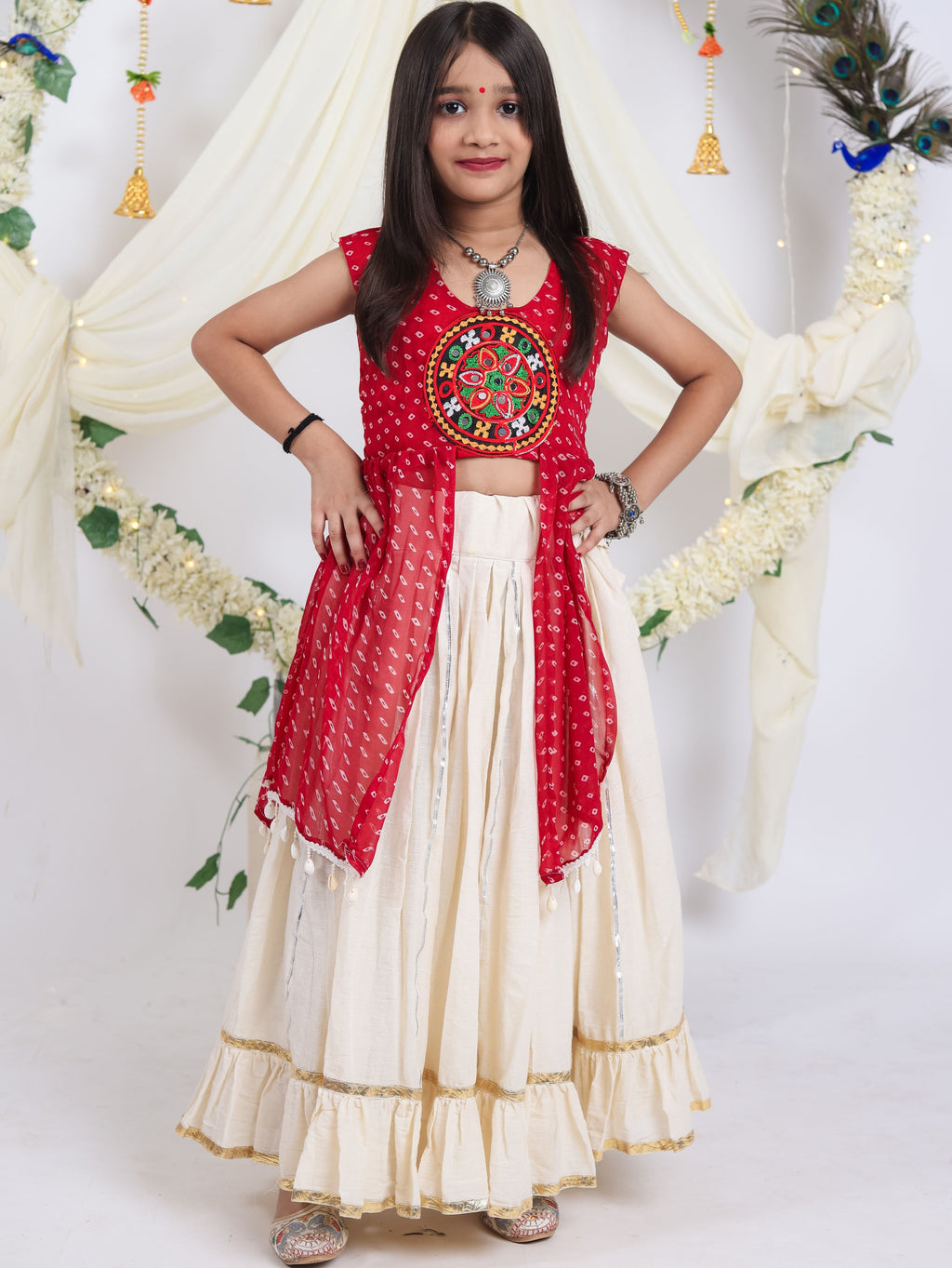 Kora Cotton Kids Navratri Lehenga With Top