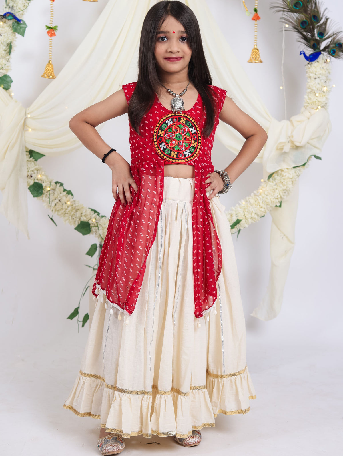 Kora Cotton Kids Navratri Lehenga With Top
