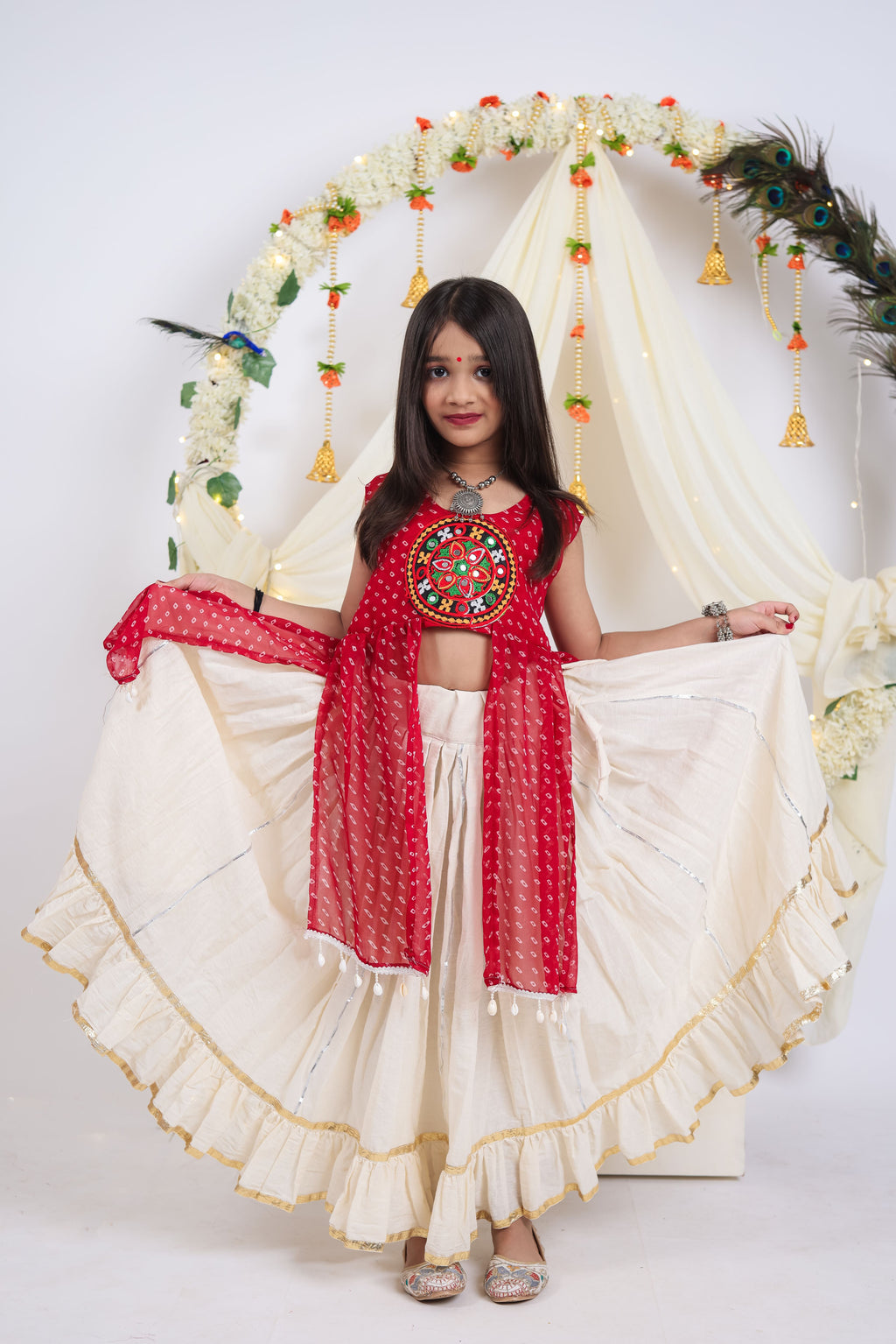 Kora Cotton Kids Navratri Lehenga With Top