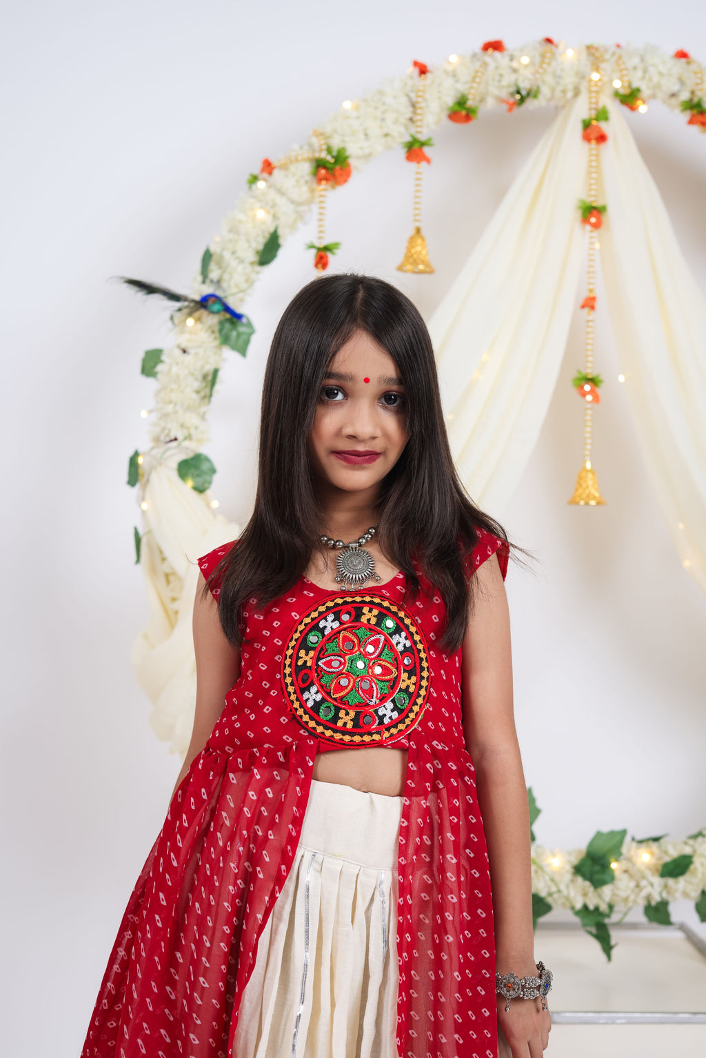 Kora Cotton Kids Navratri Lehenga With Top