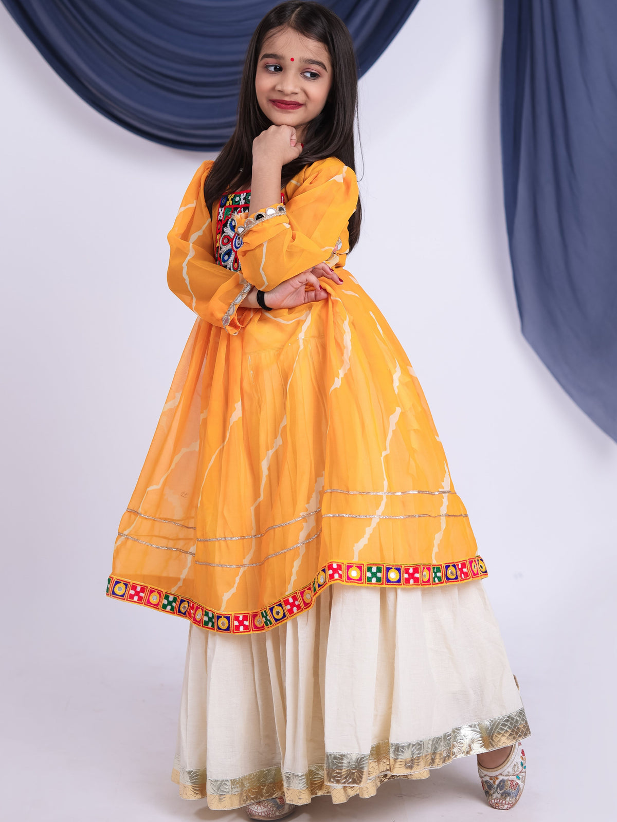 Kora Cotton Kids Navratri Lehenga With Top
