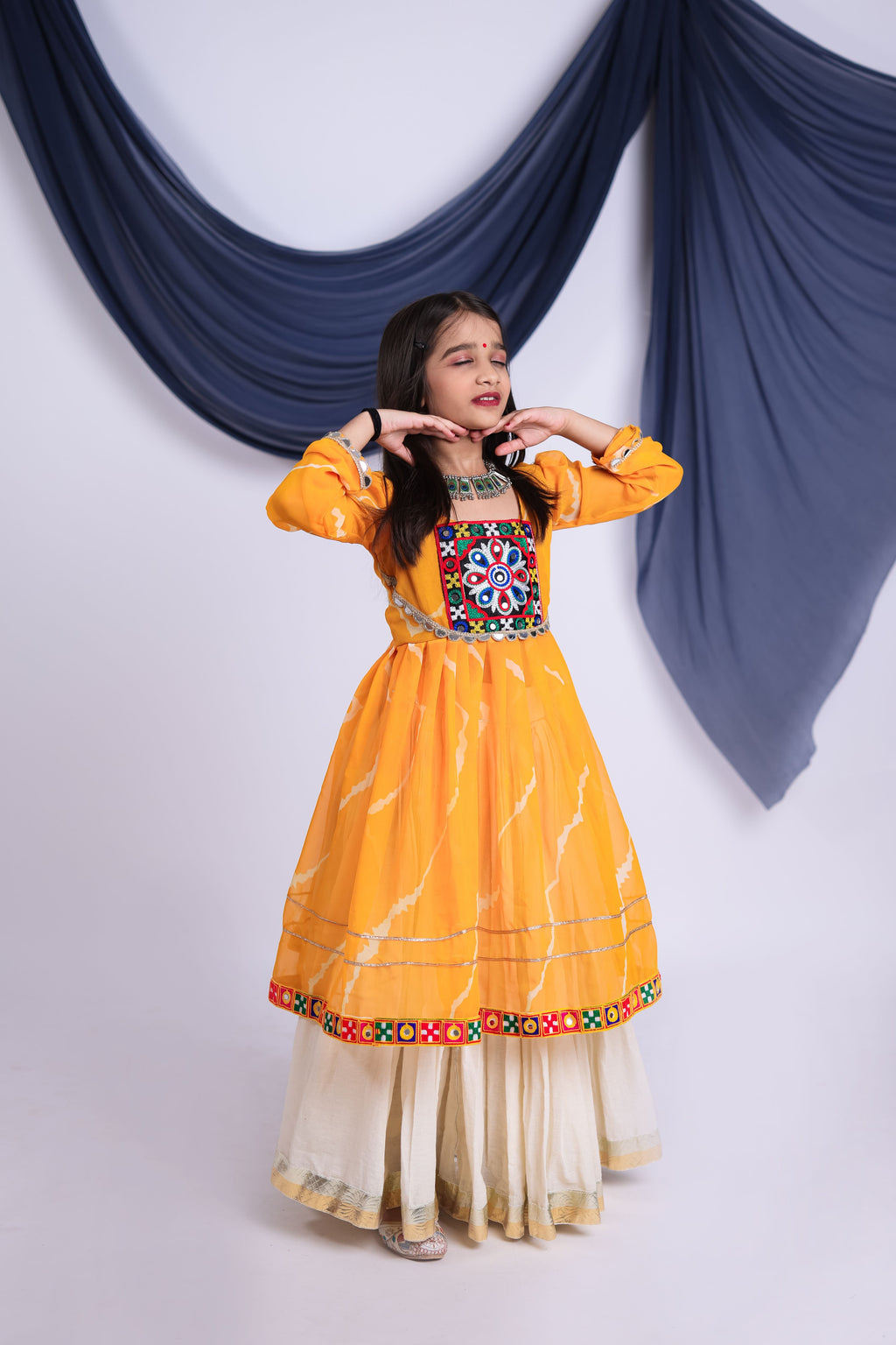 Kora Cotton Kids Navratri Lehenga With Top