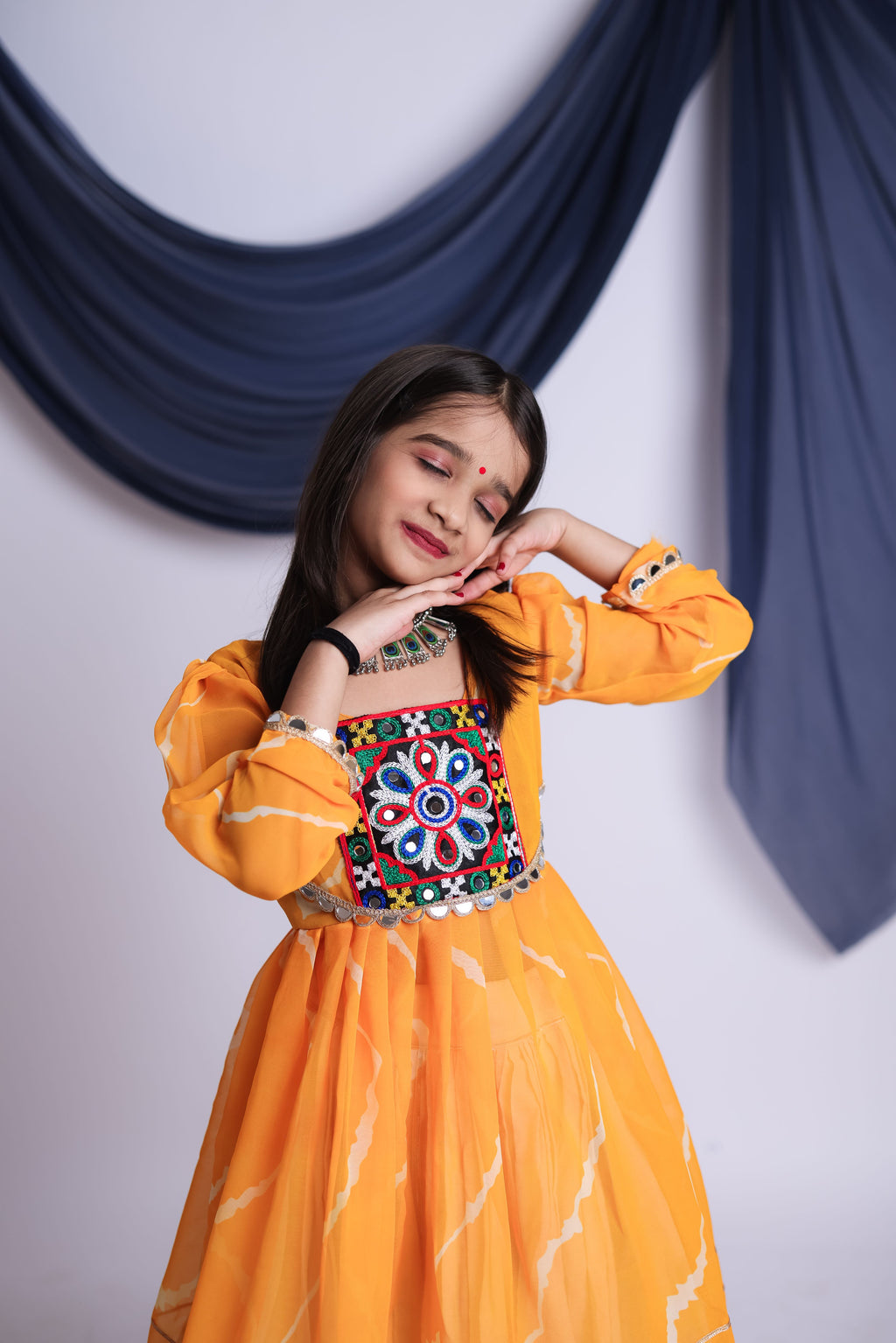 Kora Cotton Kids Navratri Lehenga With Top