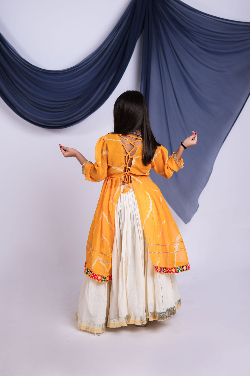 Kora Cotton Kids Navratri Lehenga With Top