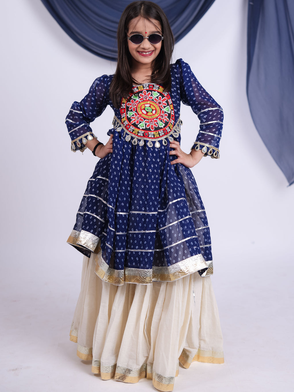 Kora Cotton Kids Navratri Lehenga With Top