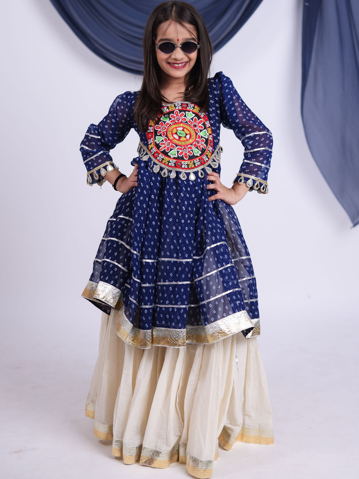 Kora Cotton Kids Navratri Lehenga With Top