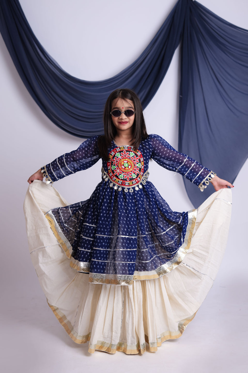 Kora Cotton Kids Navratri Lehenga With Top