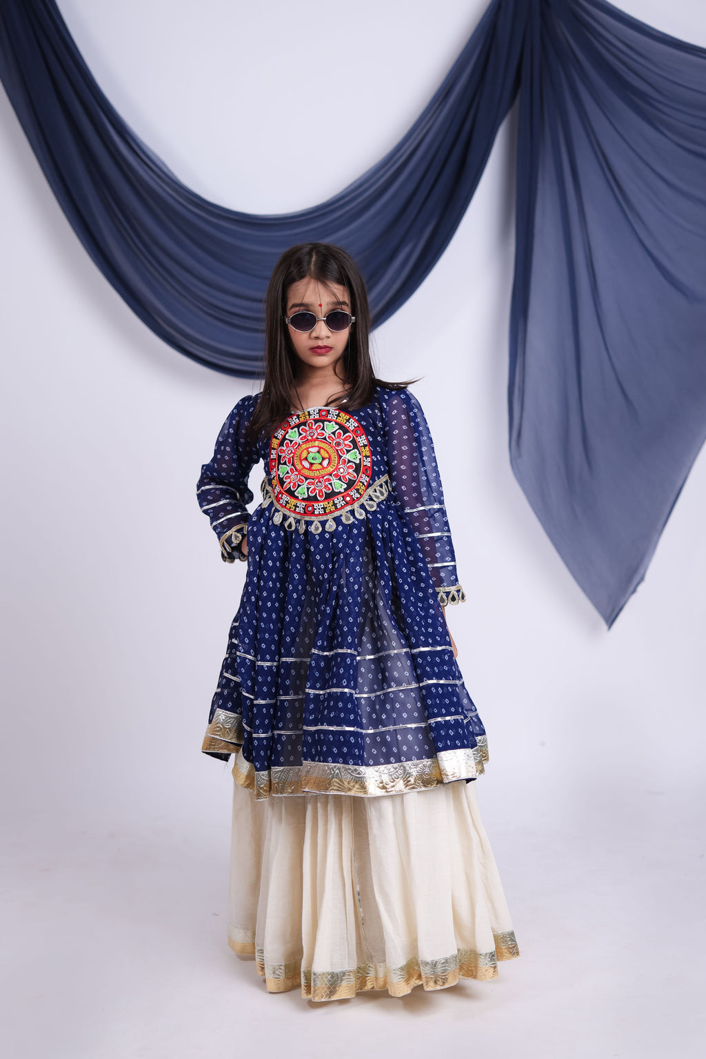 Kora Cotton Kids Navratri Lehenga With Top