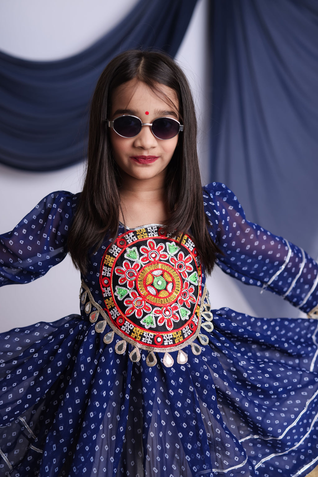 Kora Cotton Kids Navratri Lehenga With Top