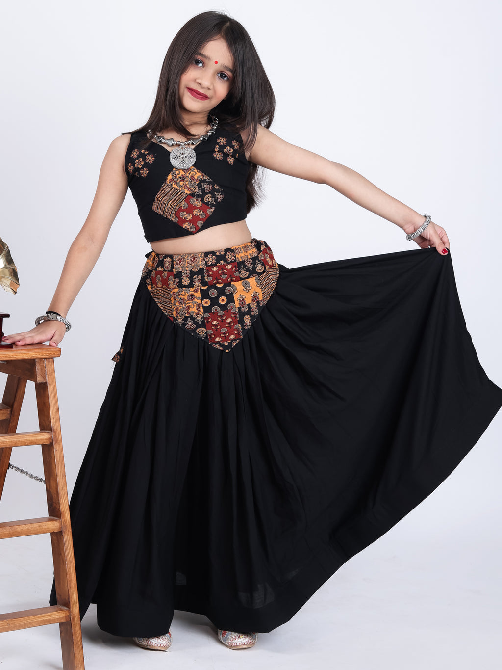 Pure Rayon Mirror Work Kids Navratri Lehenga