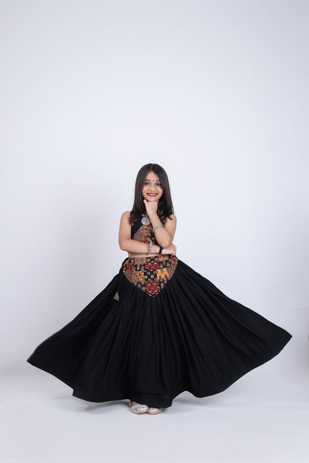 Pure Rayon Mirror Work Kids Navratri Lehenga
