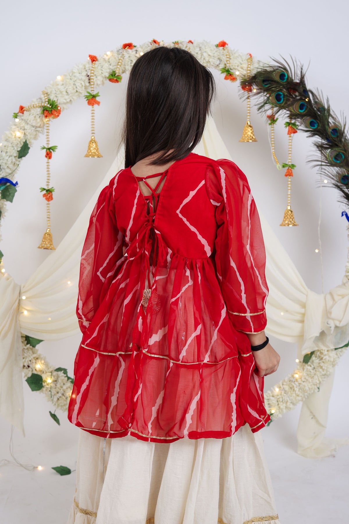 Kora Cotton Mirror Work Kids Navratri Lehenga