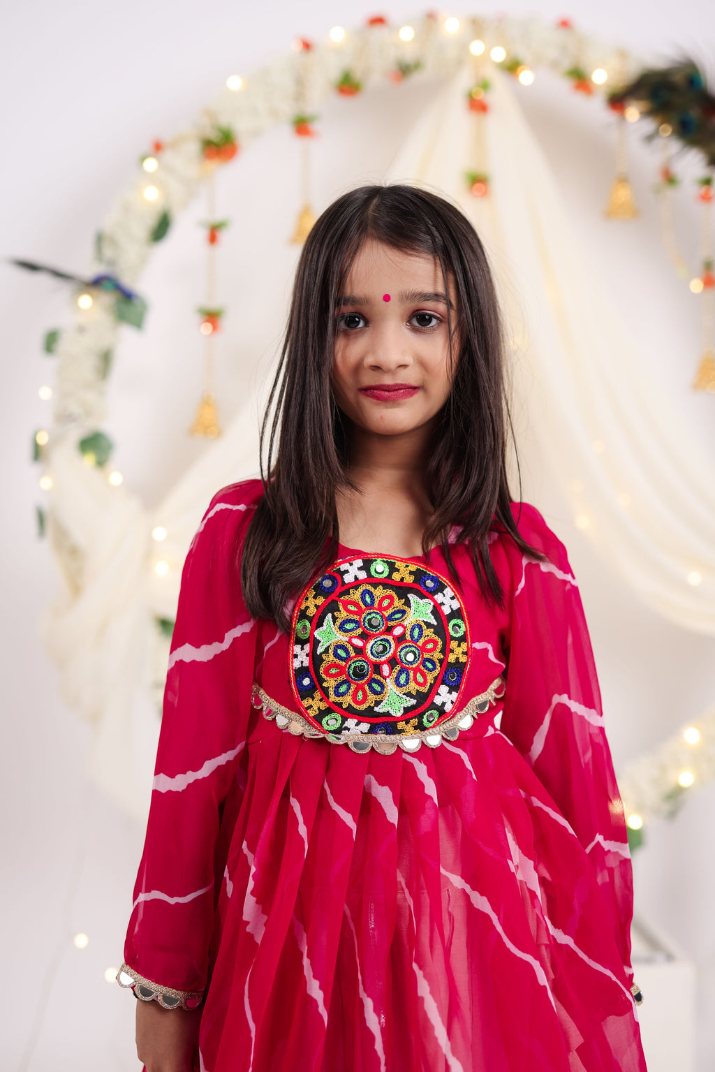 Kora Cotton Embroidered Kids Navratri Lehenga