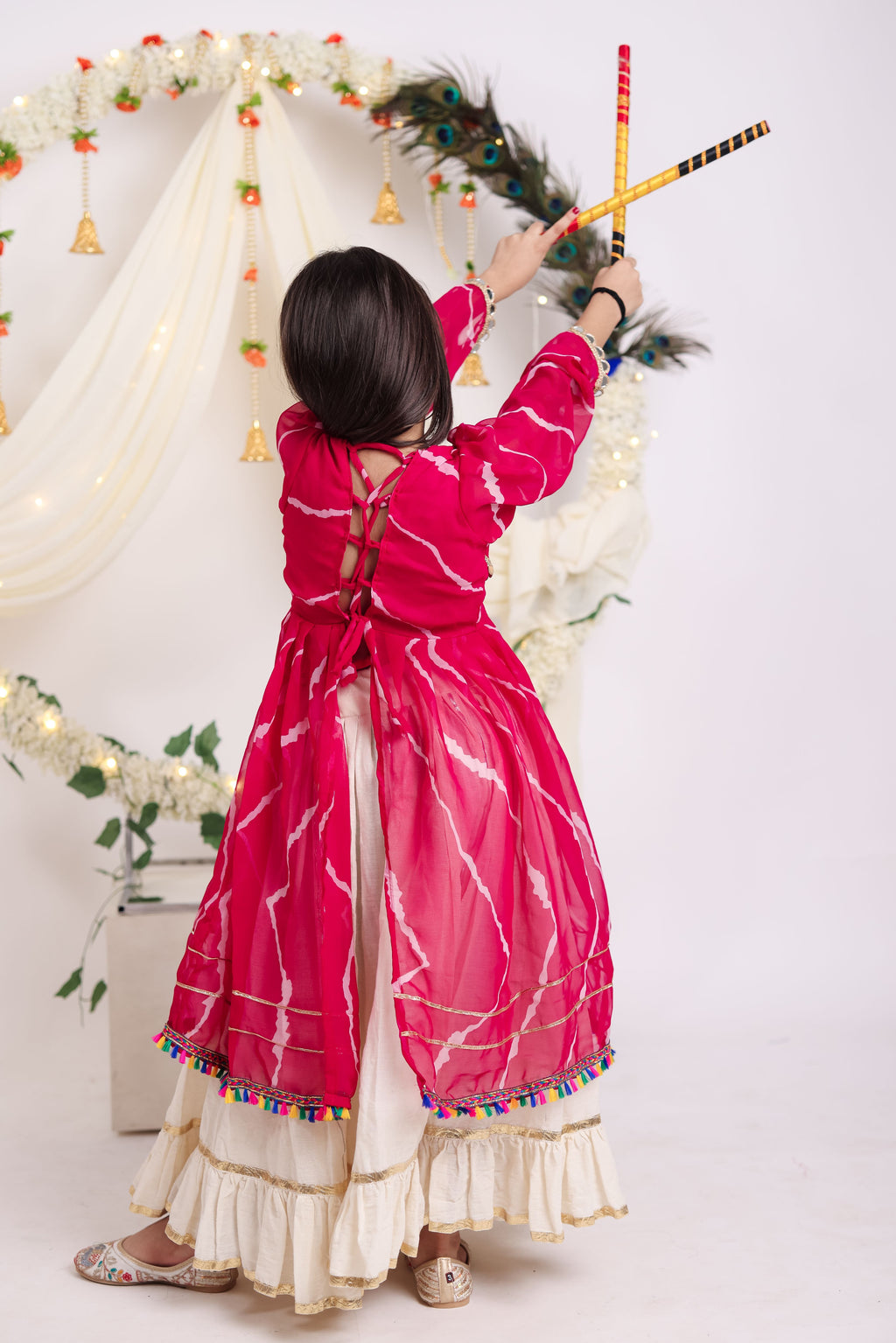 Kora Cotton Embroidered Kids Navratri Lehenga