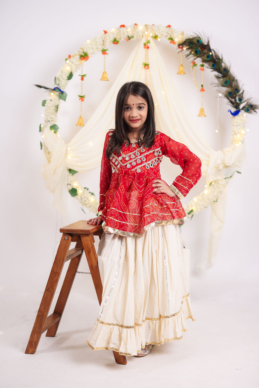 Kora Cotton Kids Navratri Lehenga With Top