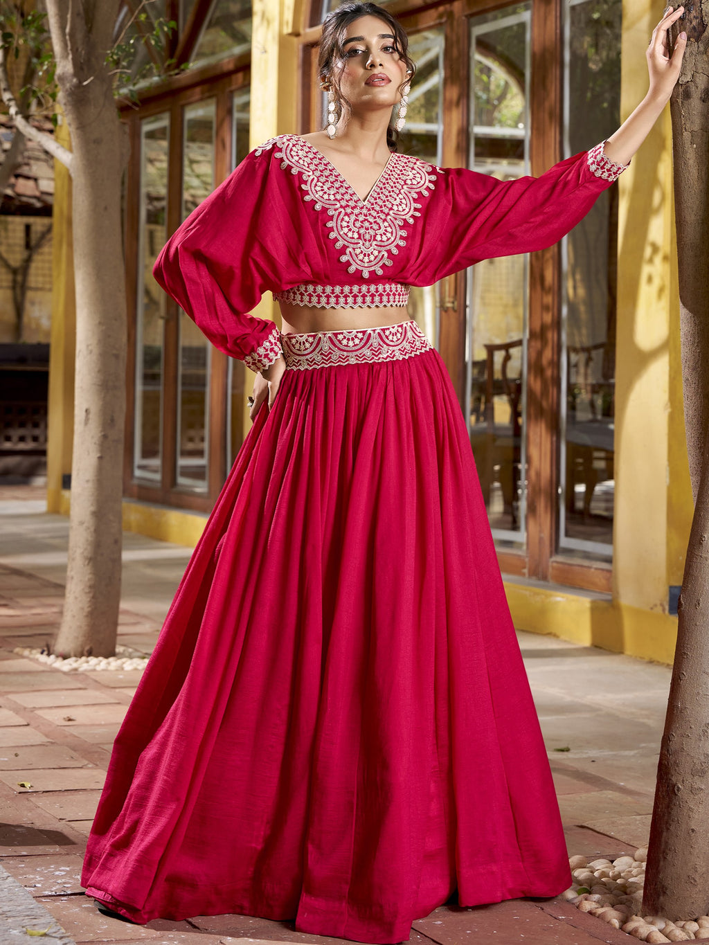 Vichitra Silk Thread Embroidered Lehenga