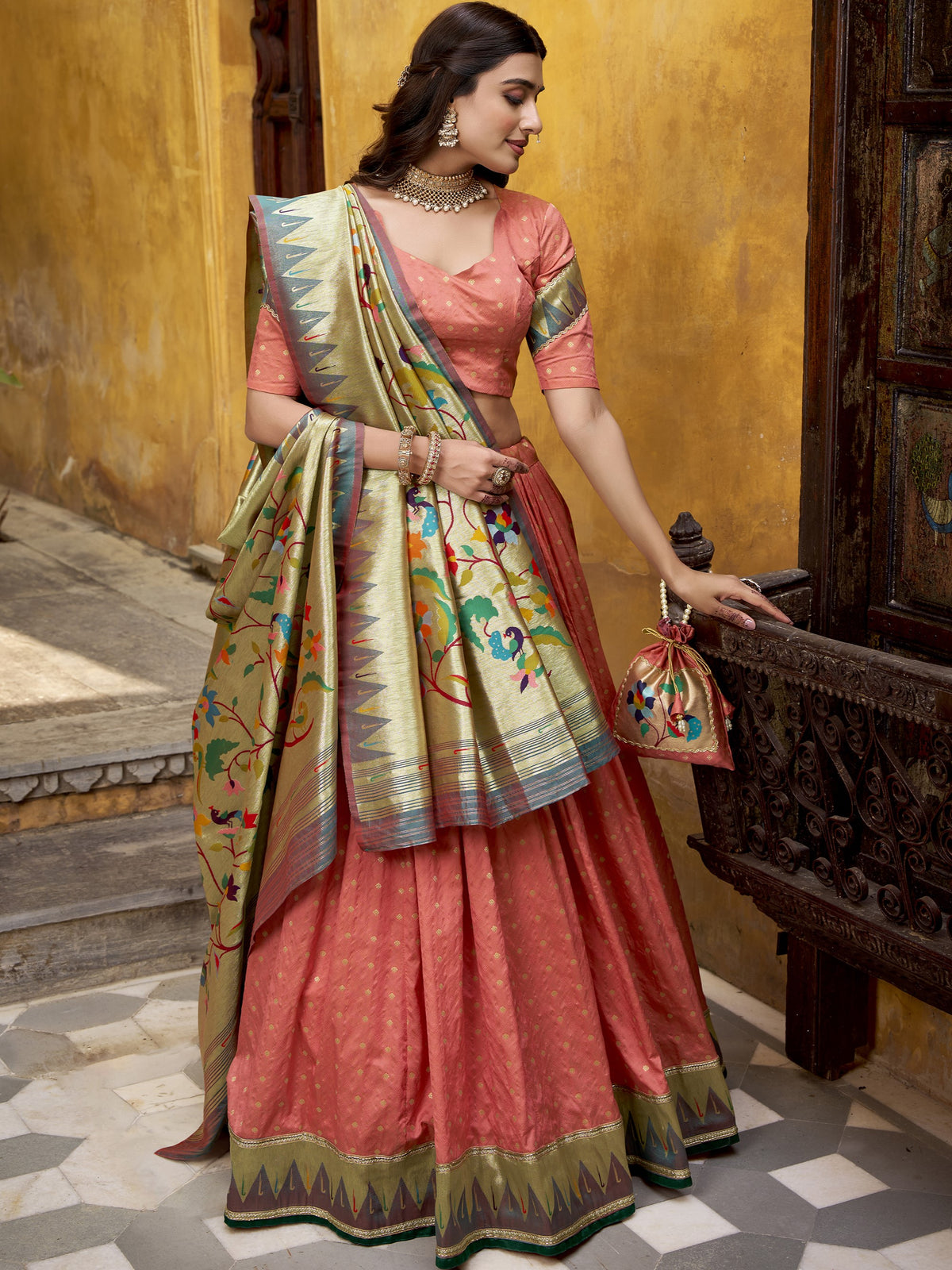 Silk Paithani Zari Weaving Lehenga With Dupatta