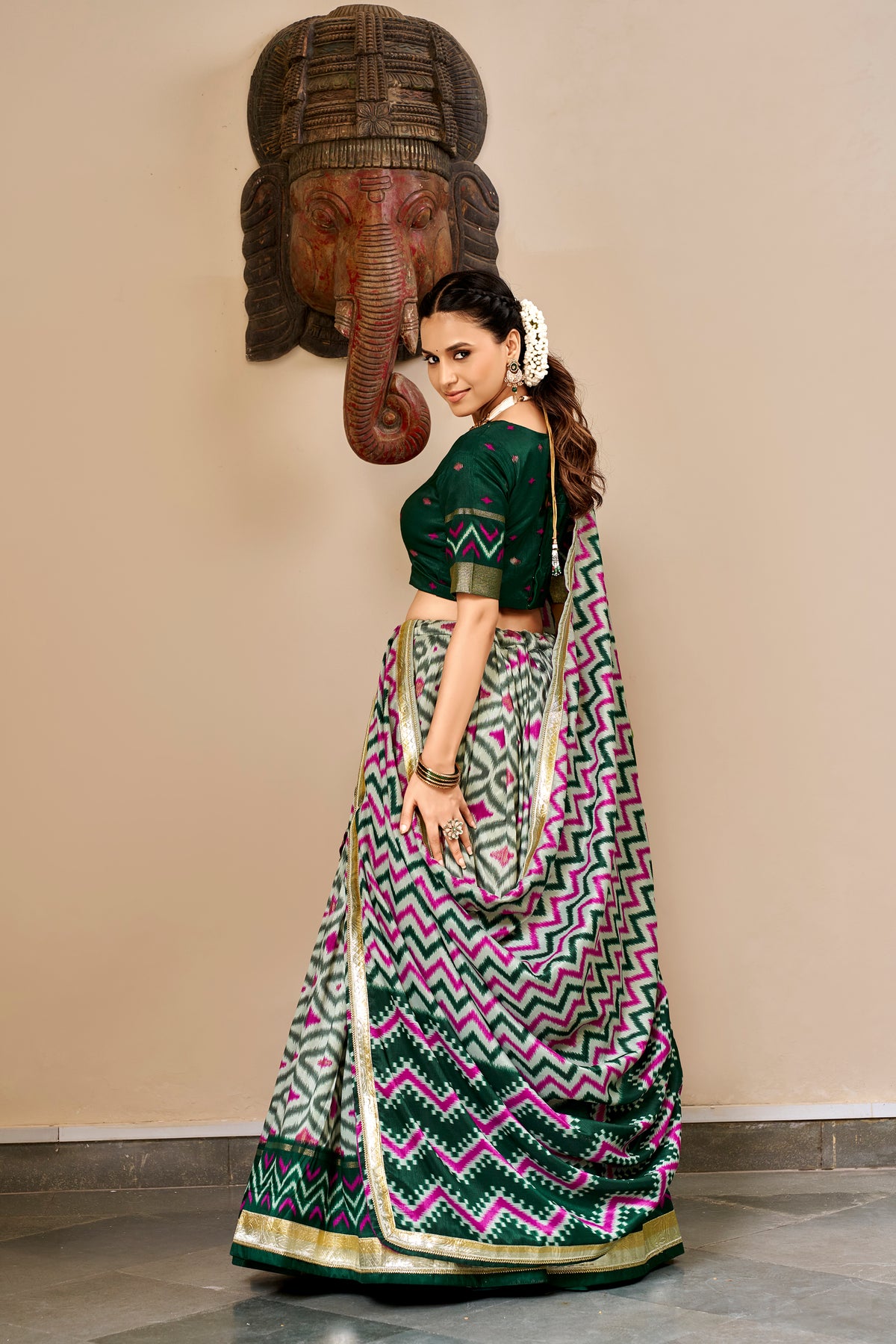Tussar Silk Foil Printed Lehenga With Dupatta