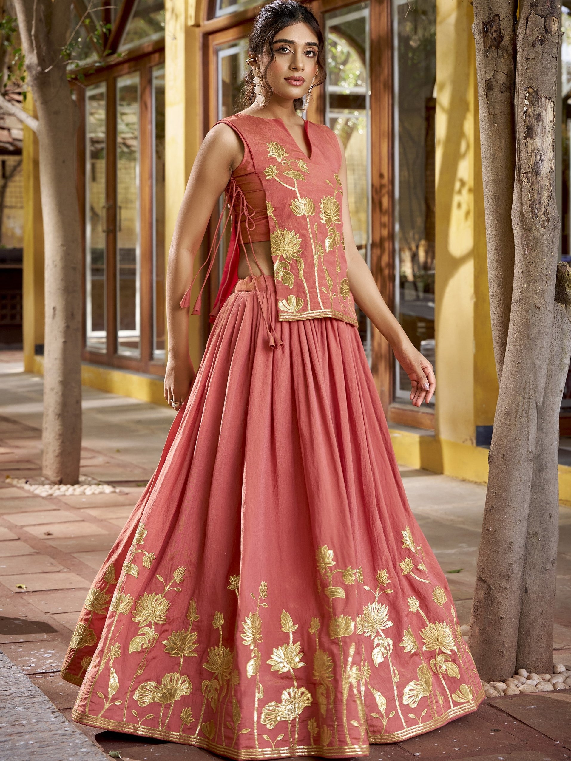 Pure Shimmer Thread Embroidered Lehenga With Blouse