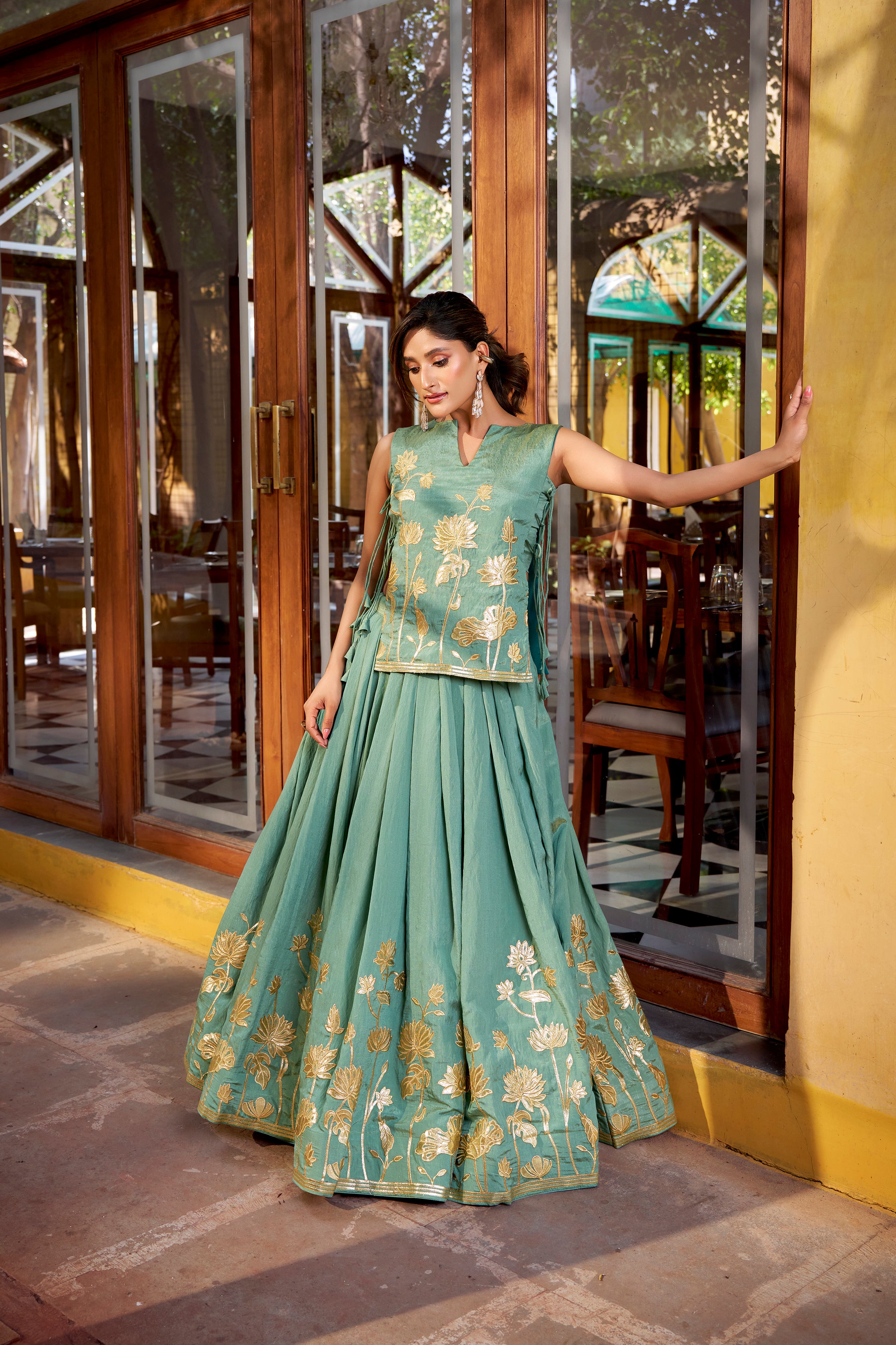 Pure Shimmer Thread Embroidered Lehenga With Blouse