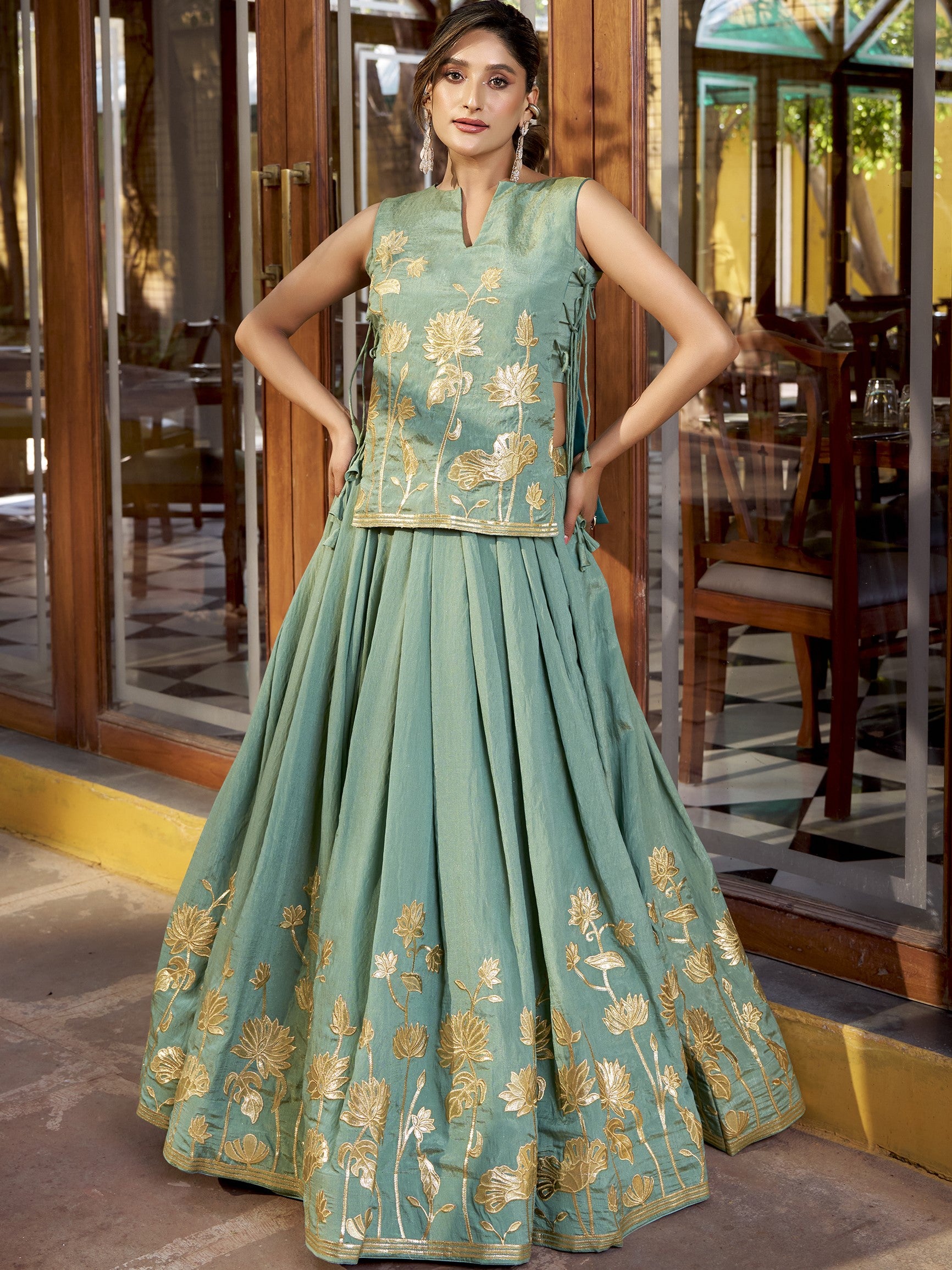 Pure Shimmer Thread Embroidered Lehenga With Blouse