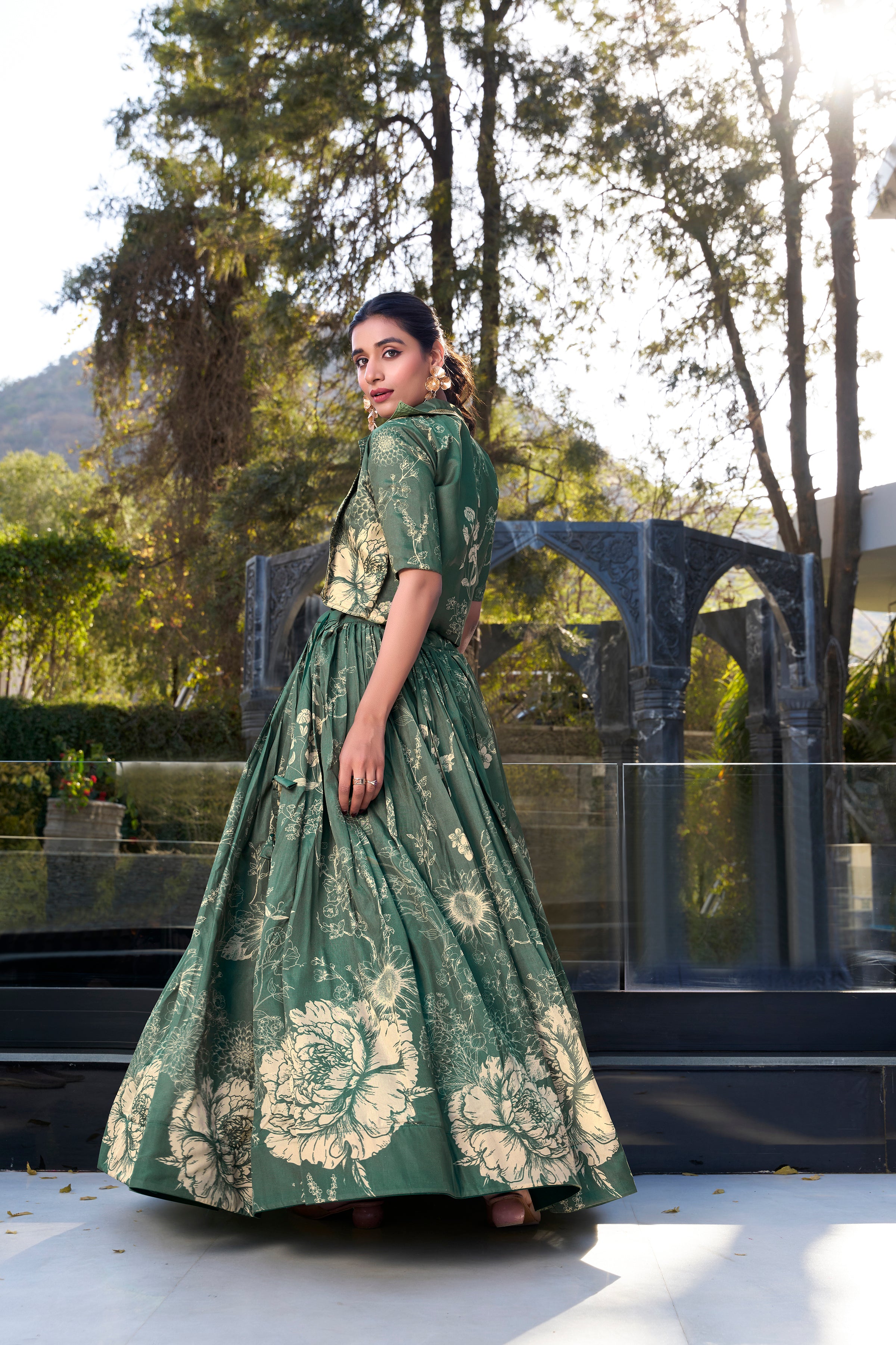 Tussar Silk Floral Printed Lehenga With Dupatta