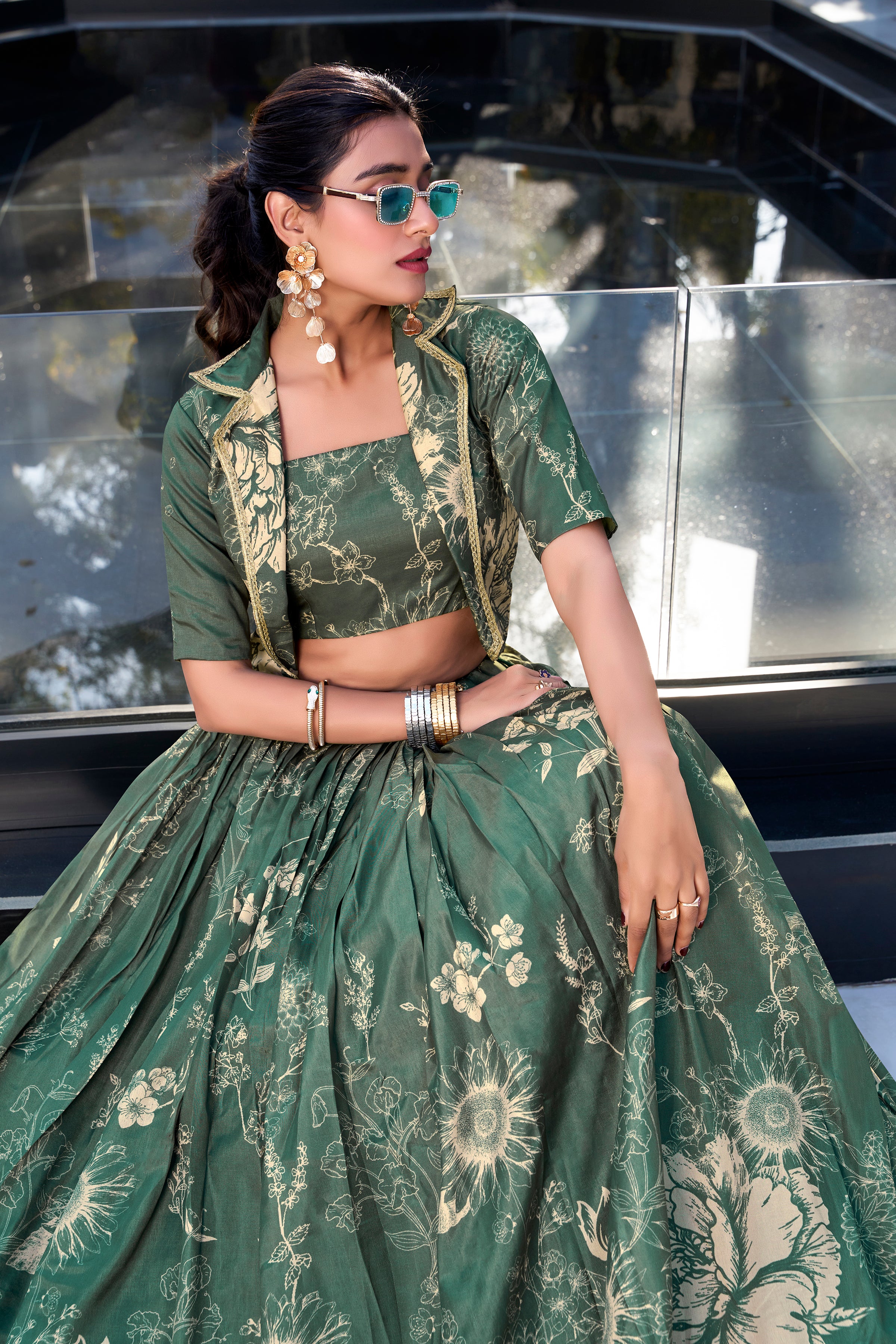 Tussar Silk Floral Printed Lehenga With Dupatta