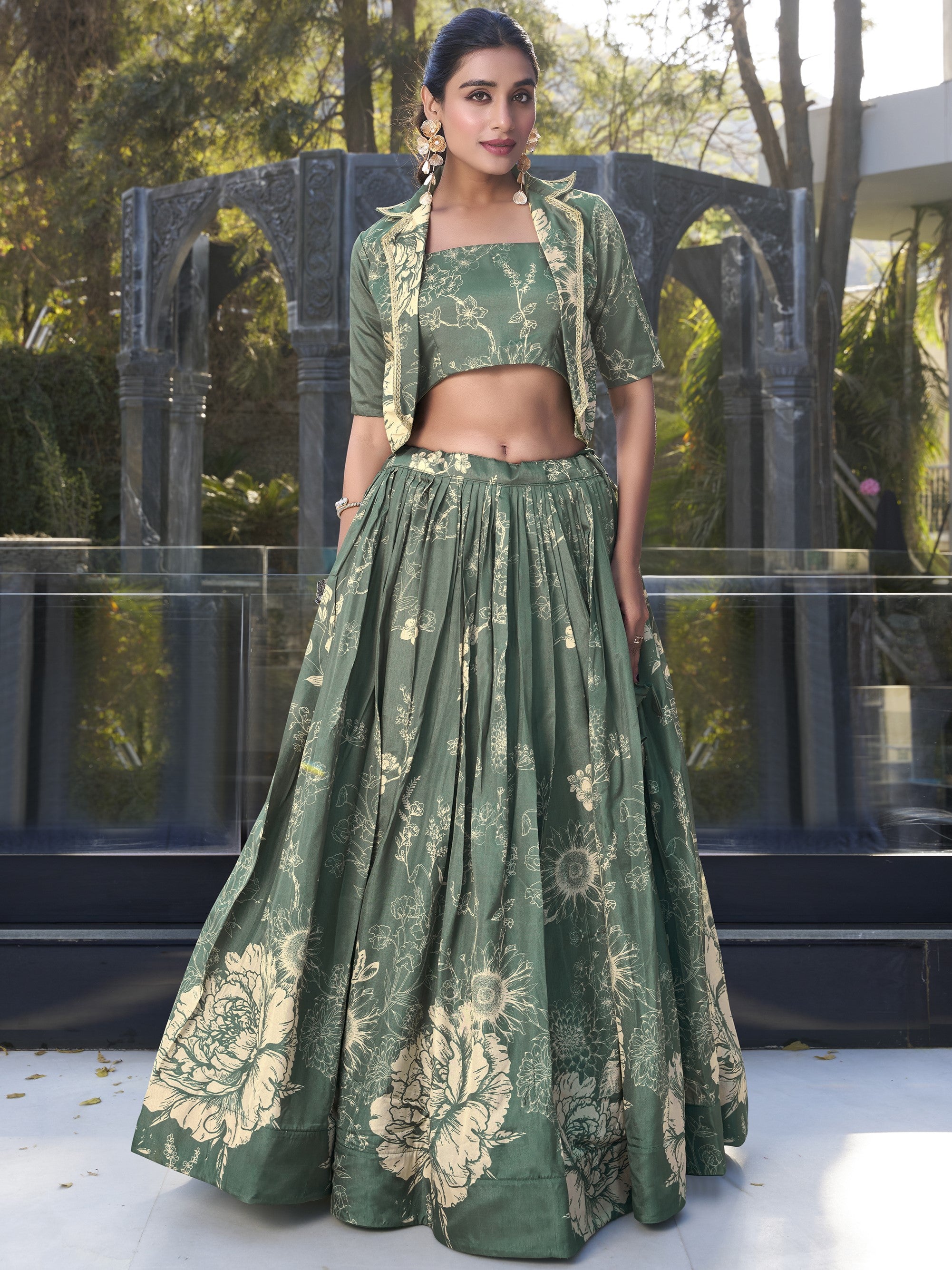 Tussar Silk Floral Printed Lehenga With Dupatta