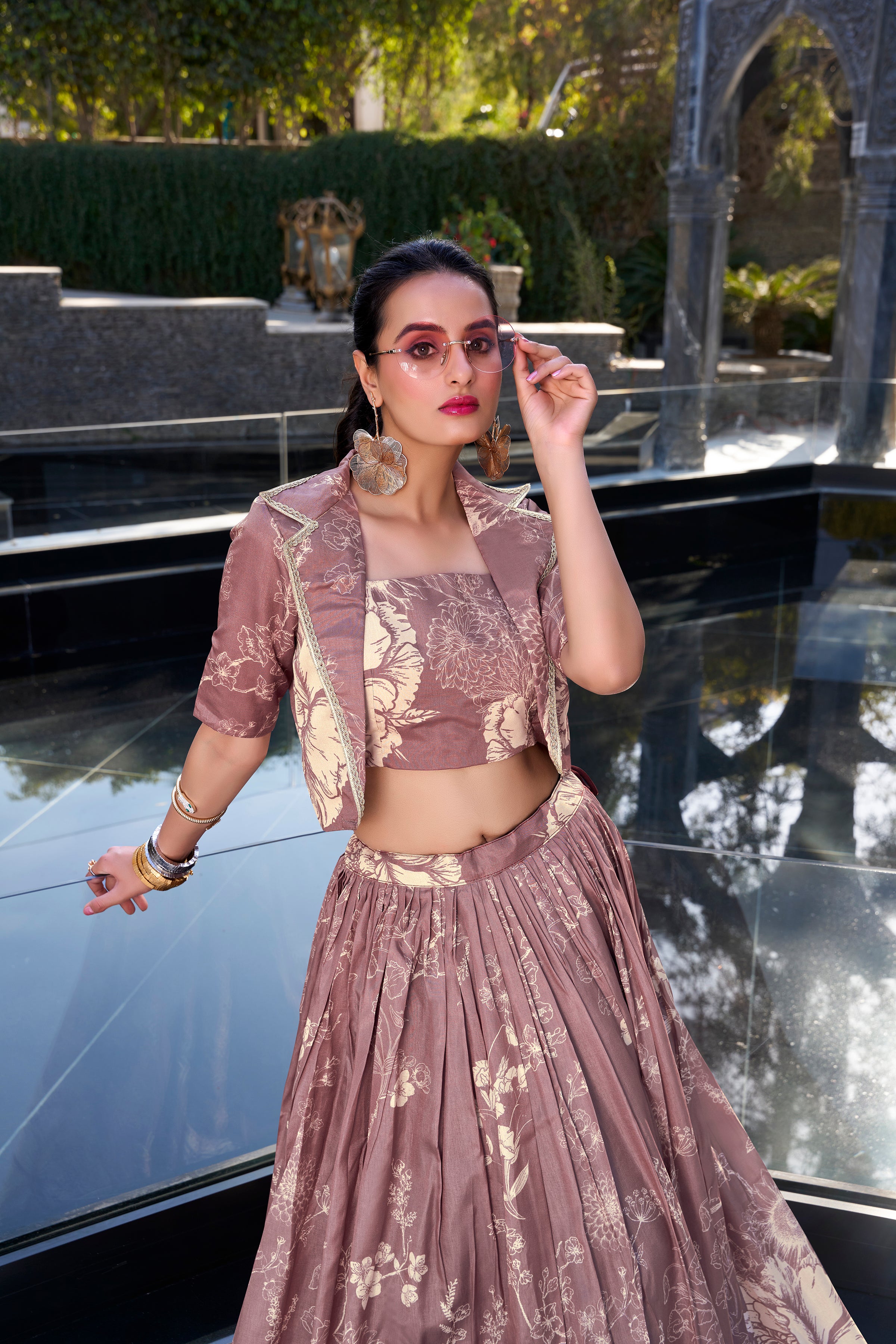 Tussar Silk Floral Printed Lehenga With Dupatta