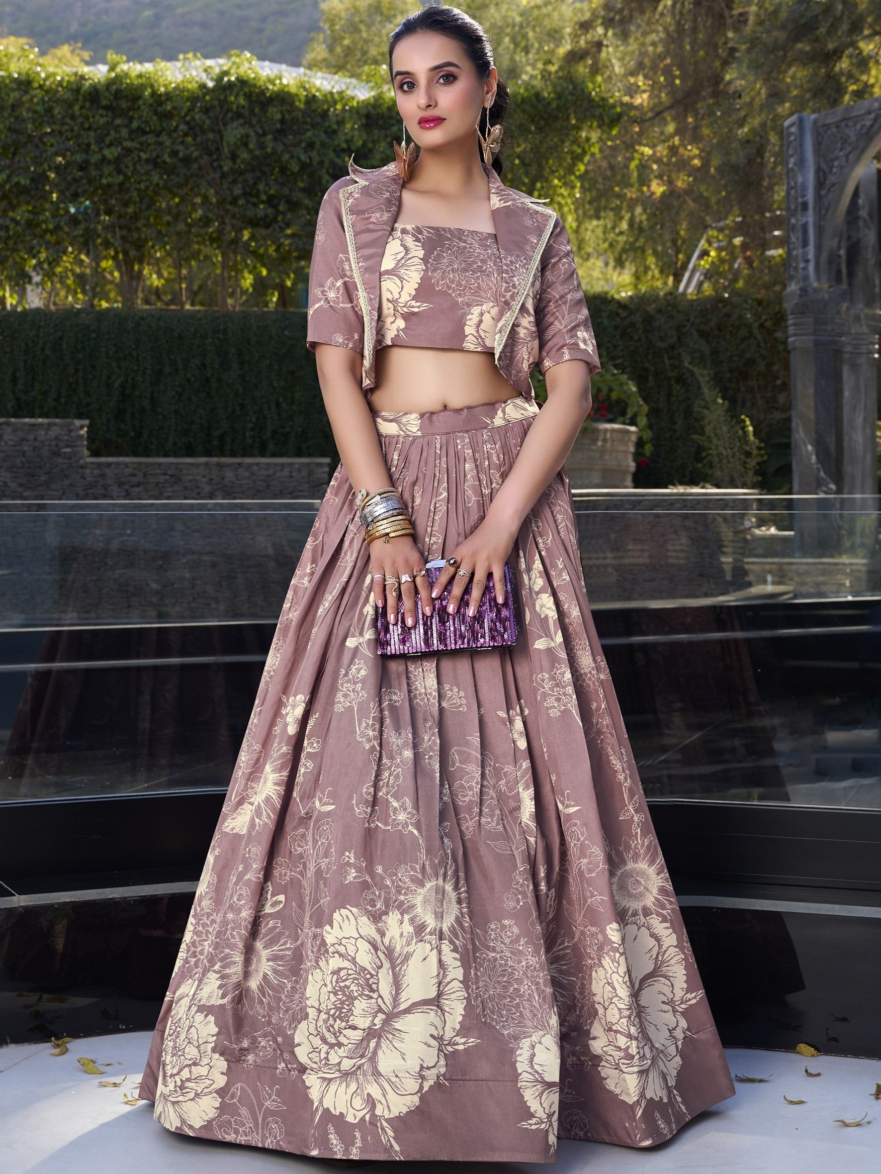 Tussar Silk Floral Printed Lehenga With Dupatta