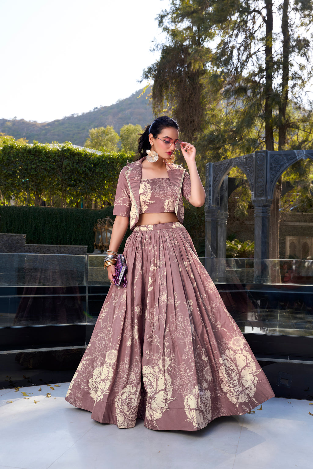 Tussar Silk Floral Printed Lehenga With Dupatta