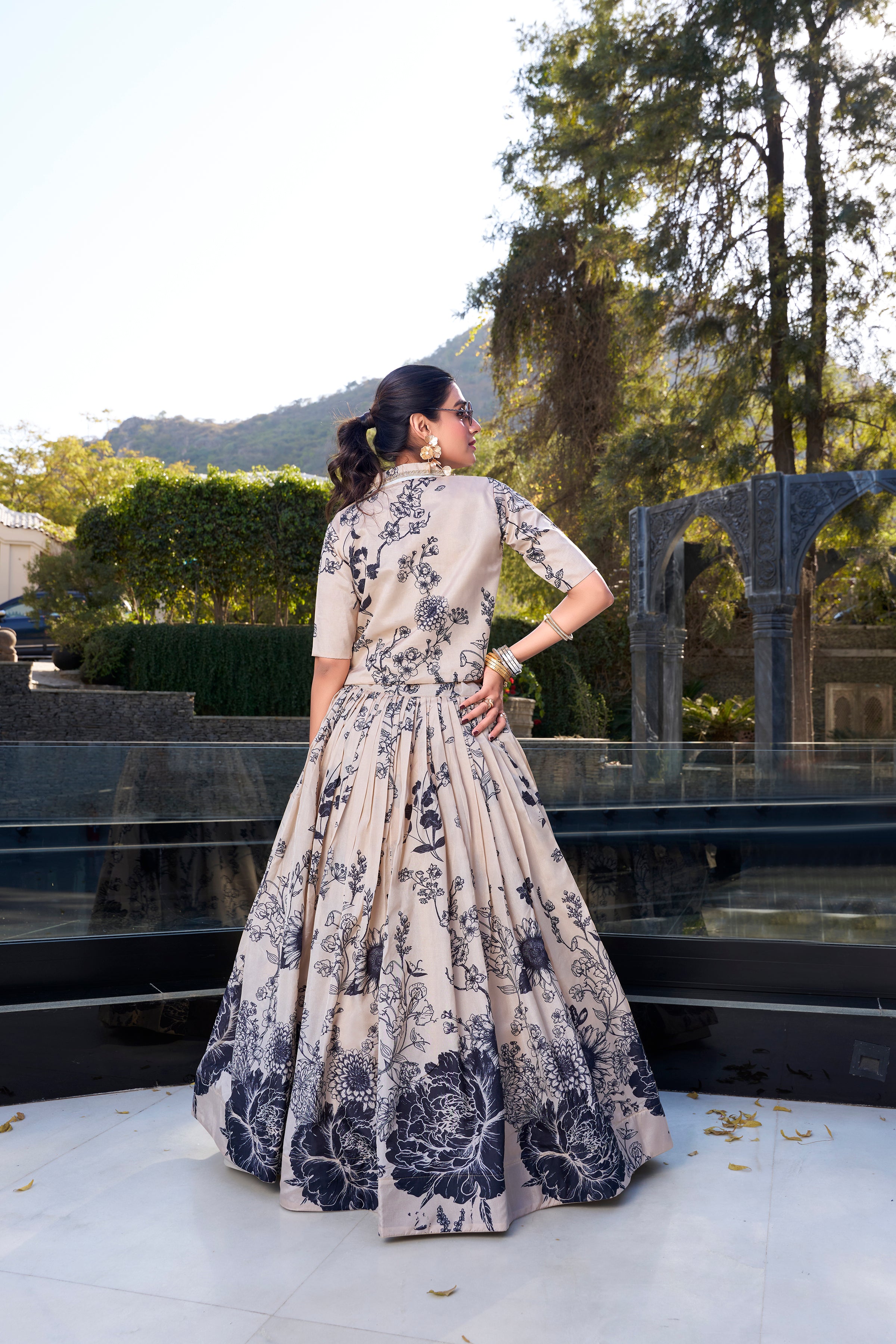 Tussar Silk Floral Printed Lehenga With Dupatta